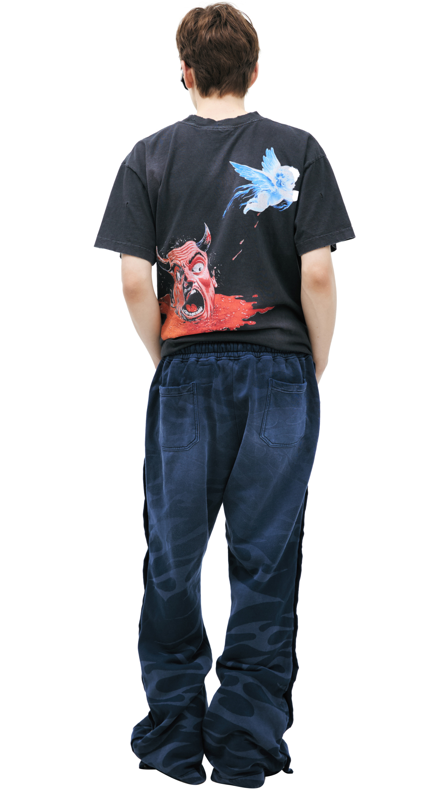 Buy Hellstar men blue trousers with a logo on the stripes for $540