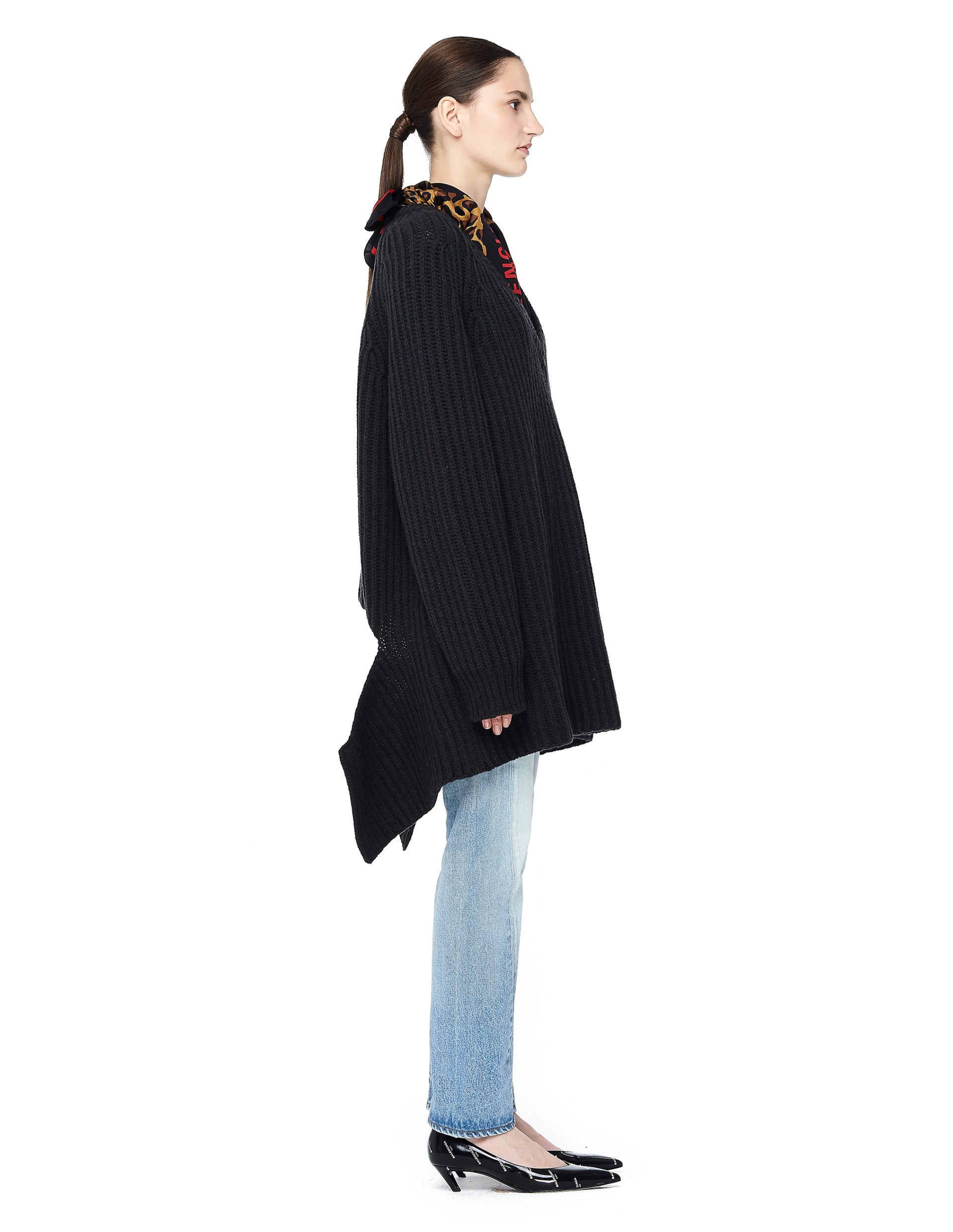 Balenciaga Scarf V-neck Chunky Knit Sweater