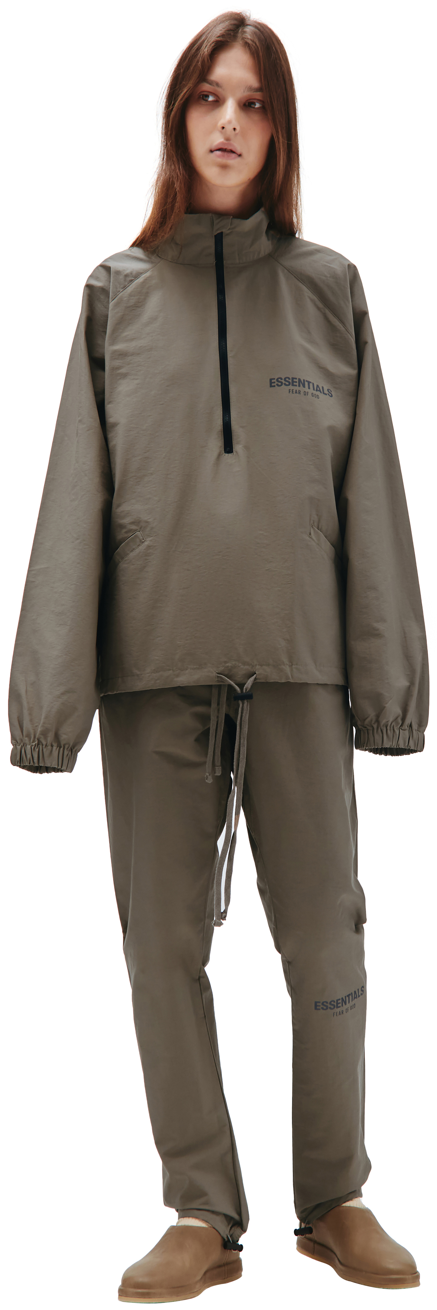 Fear of God Essentials HALF ZIP TRACK JACKET in Brown