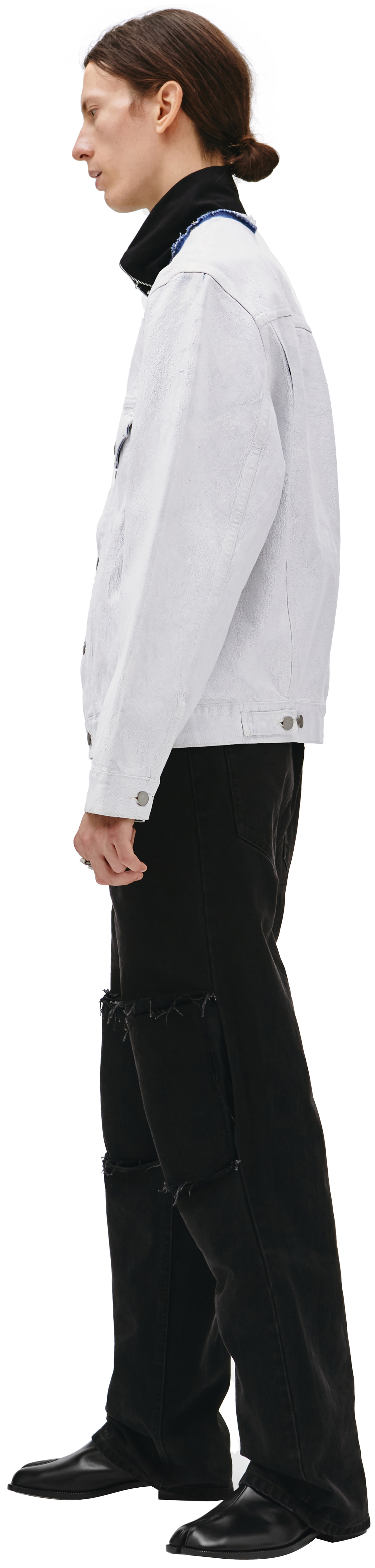 Maison Margiela Cracked Paint Collarless Denim Jacket