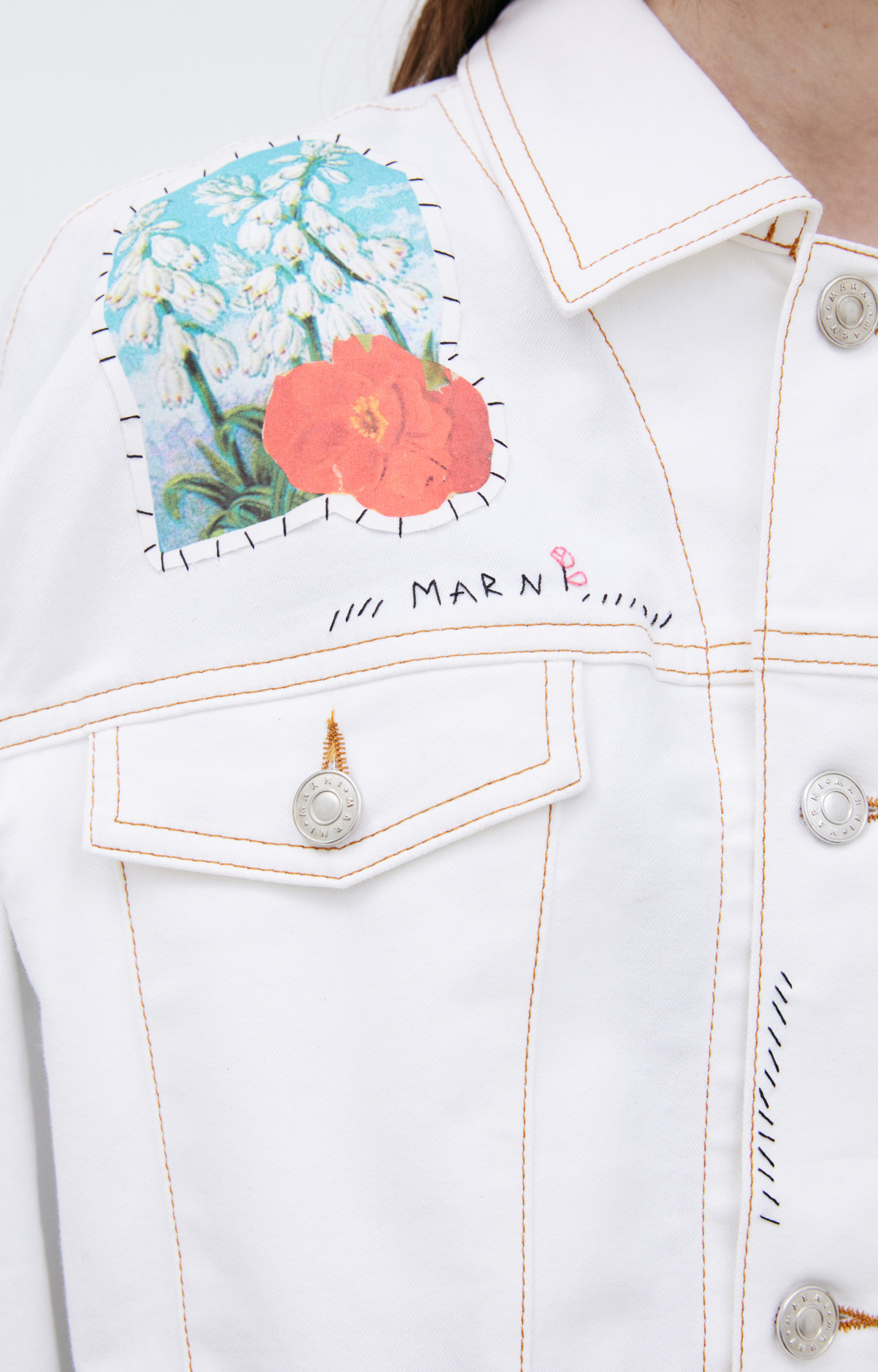 Buy Marni women white denim jacket with patches for $548 online on