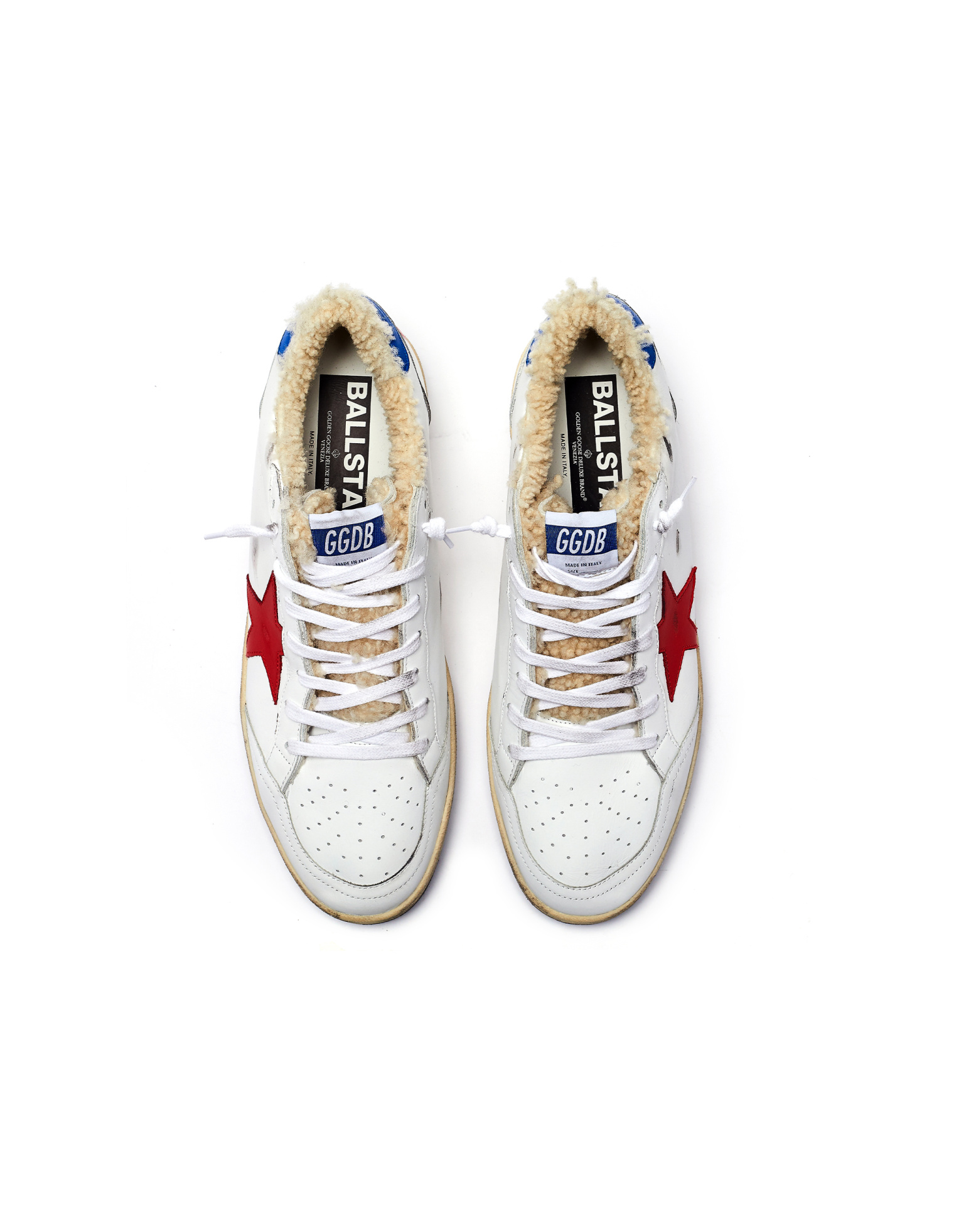 Golden Goose White Ball Star Shearling Sneakers