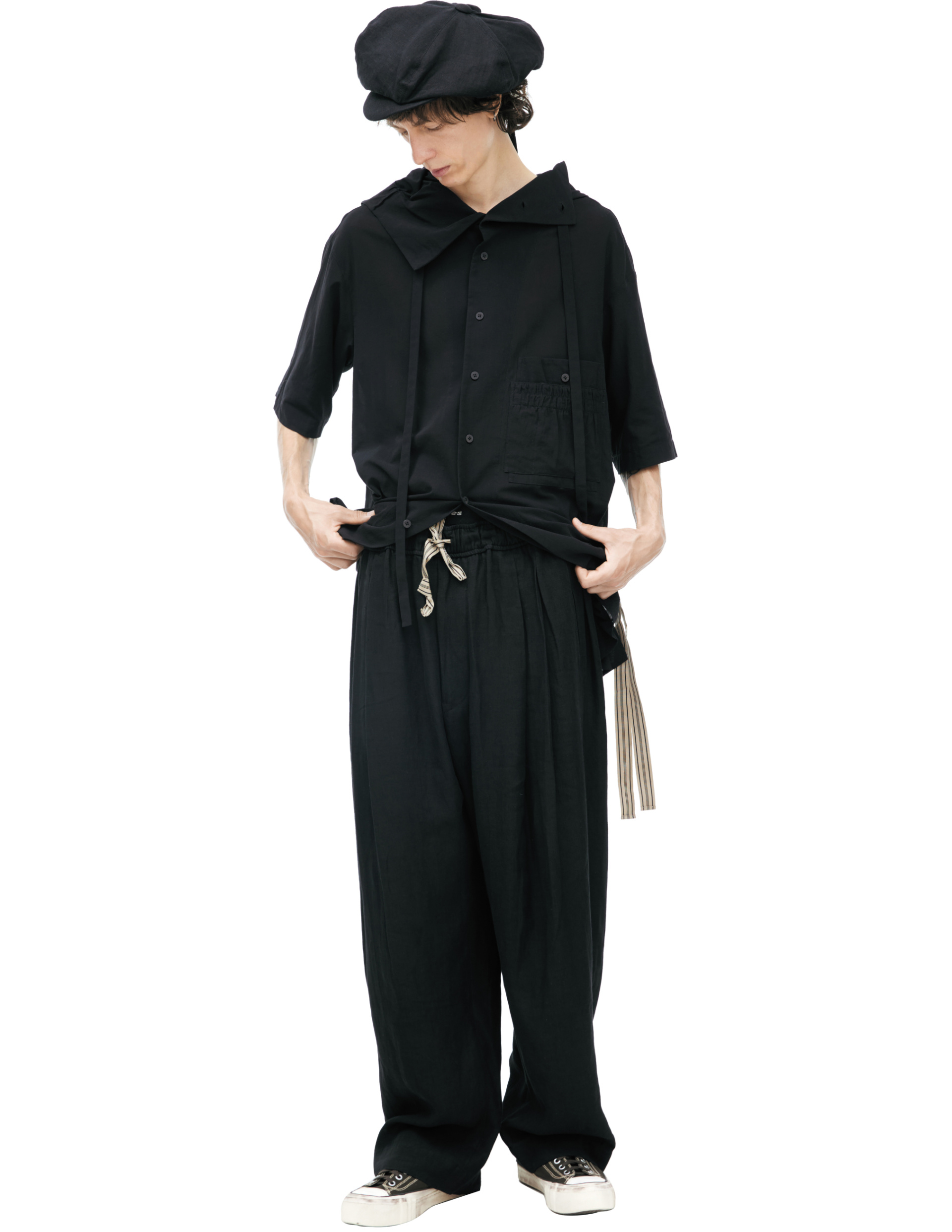 Ziggy Chen Брюки-0M2610519 DRAWSTRING TROUSERS свободного кроя, эластичный пояс с кулиской, черные