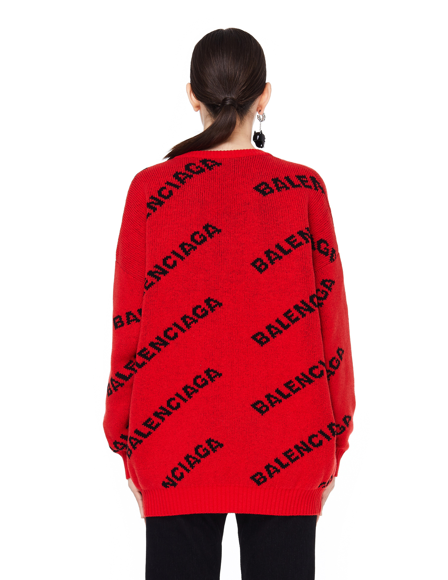 Balenciaga Red V-Neck Logo Sweater