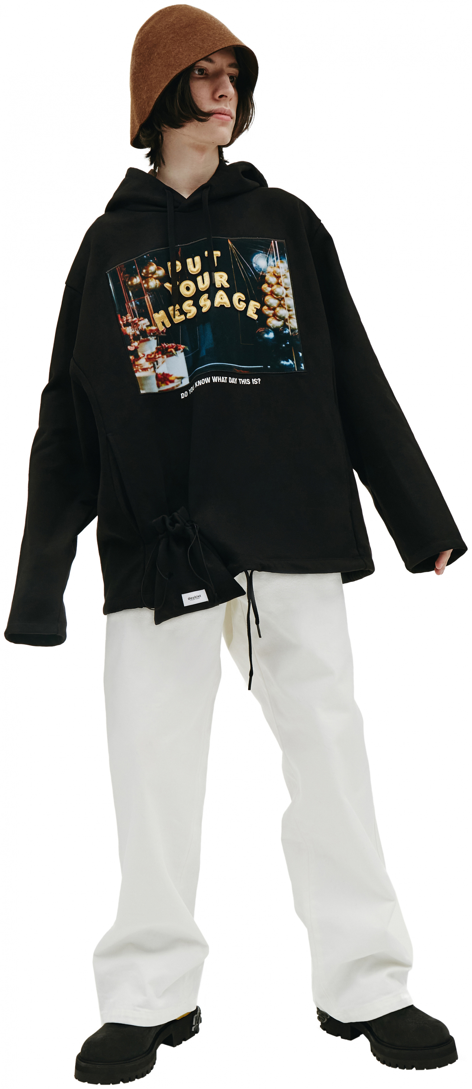 Doublet Hoodie With Lettering & Pouch