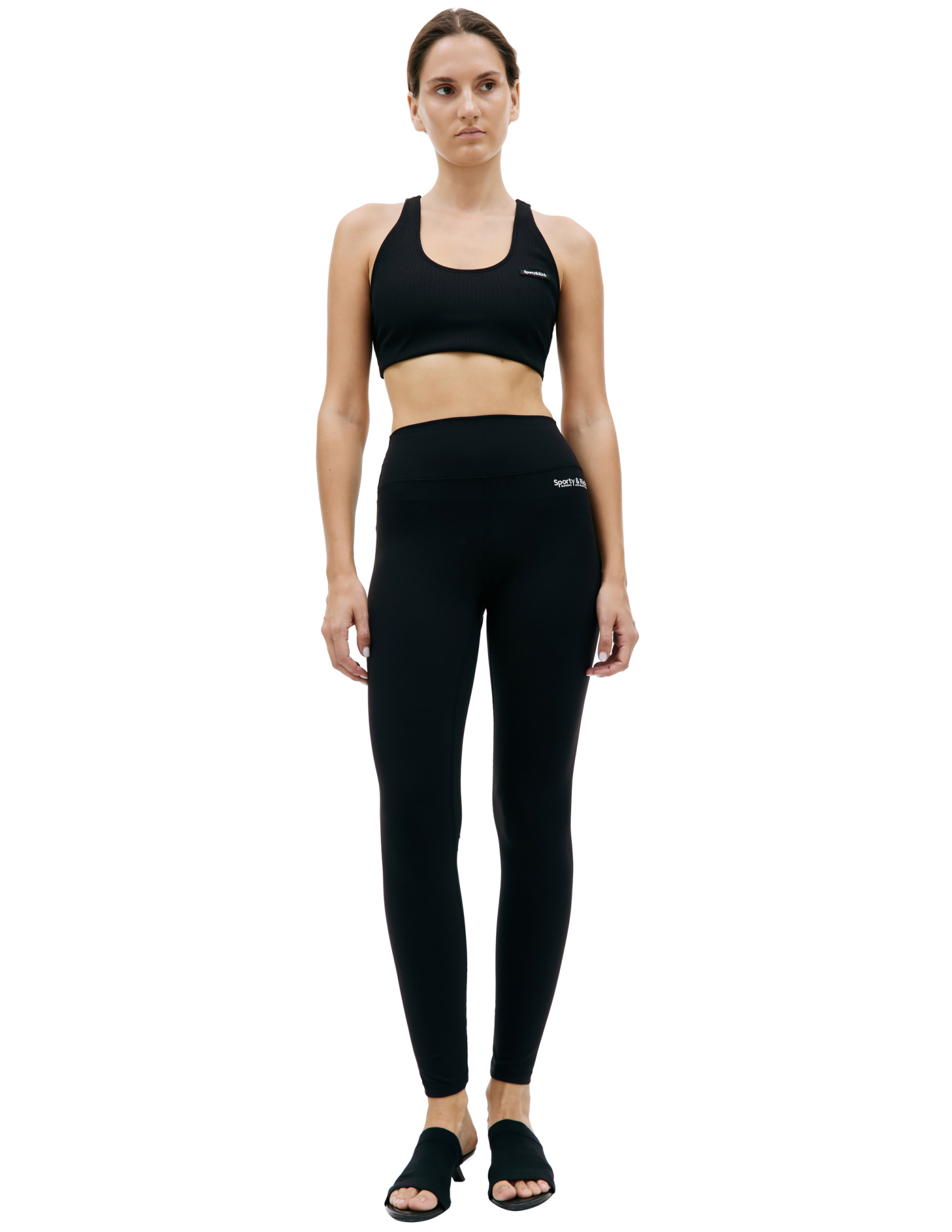 SPORTY & RICH Black Ribbed Sport Bra