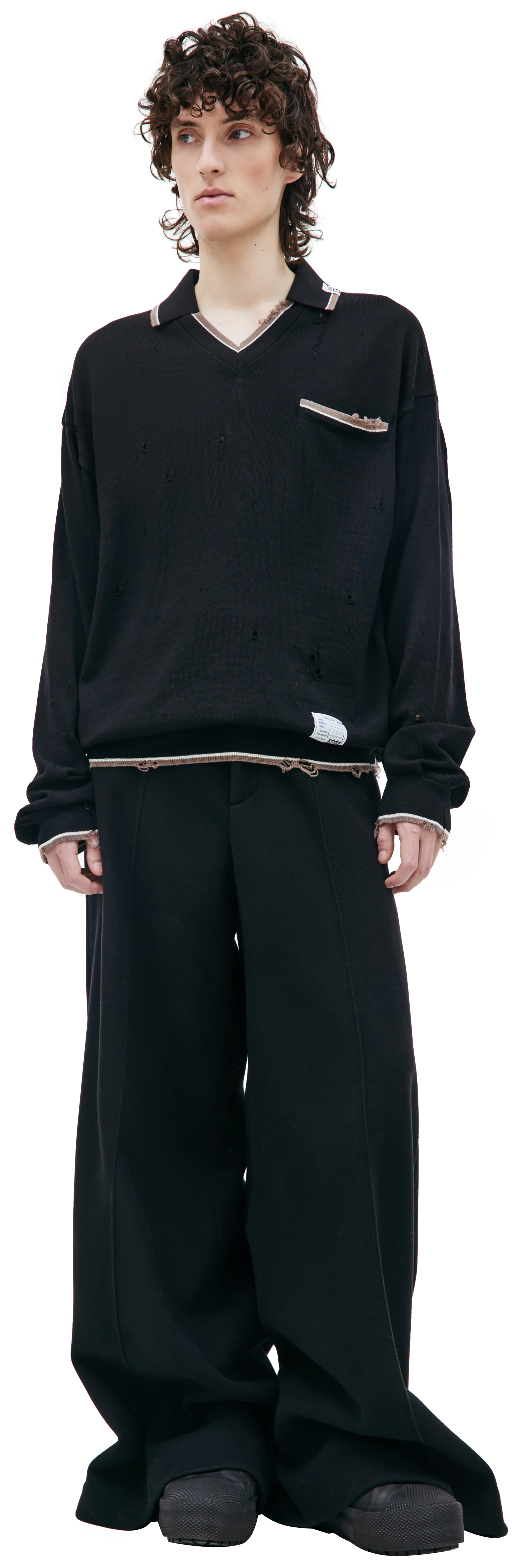 Maison Mihara Yasuhiro Distressed knit polo sweater