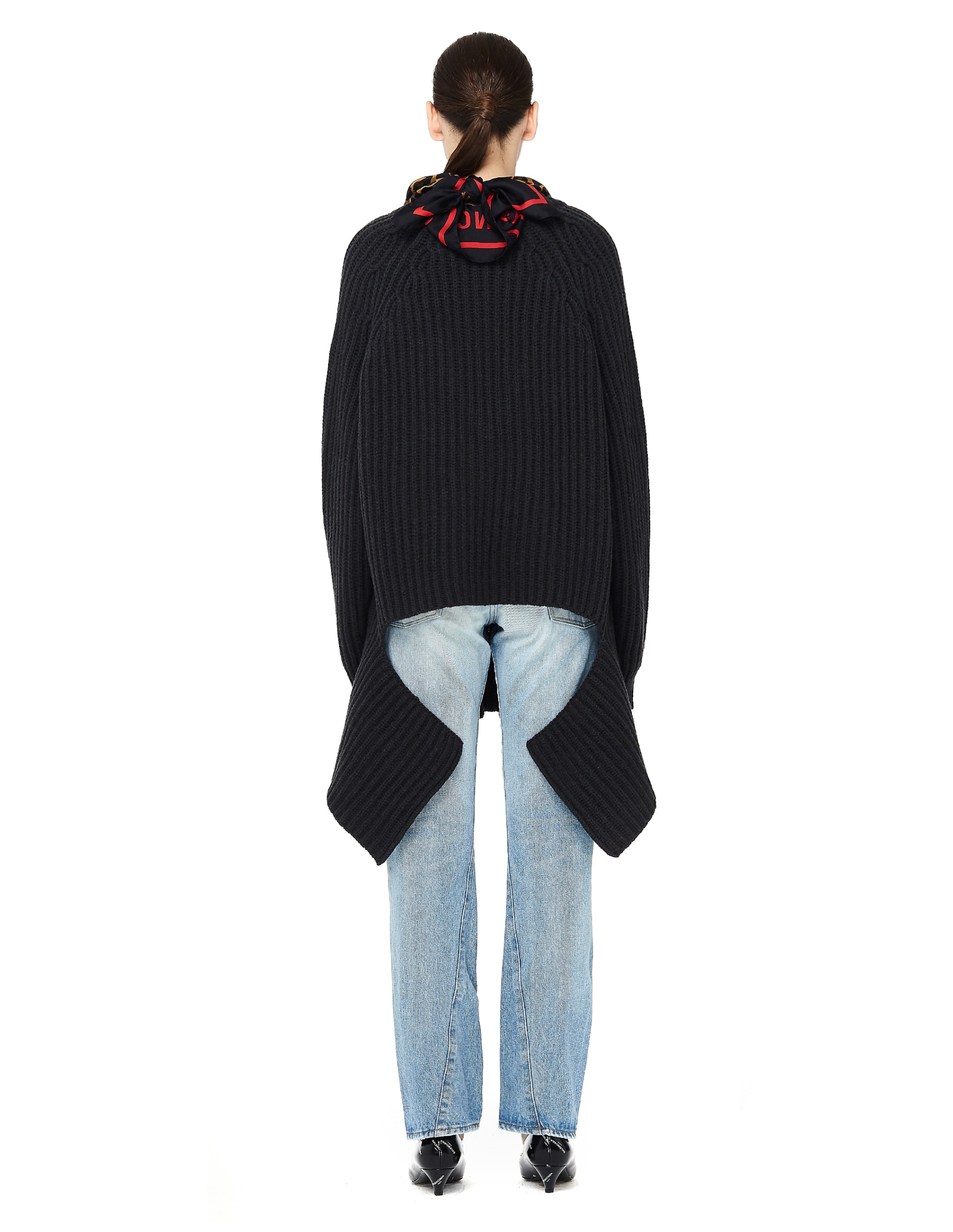 Balenciaga Scarf V-neck Chunky Knit Sweater