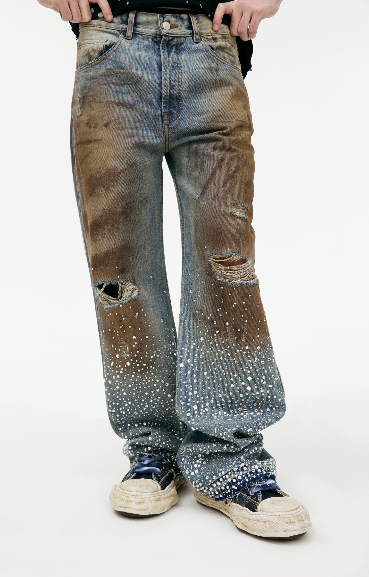 Satoshi Nakamoto Rhinestone Straight Jeans