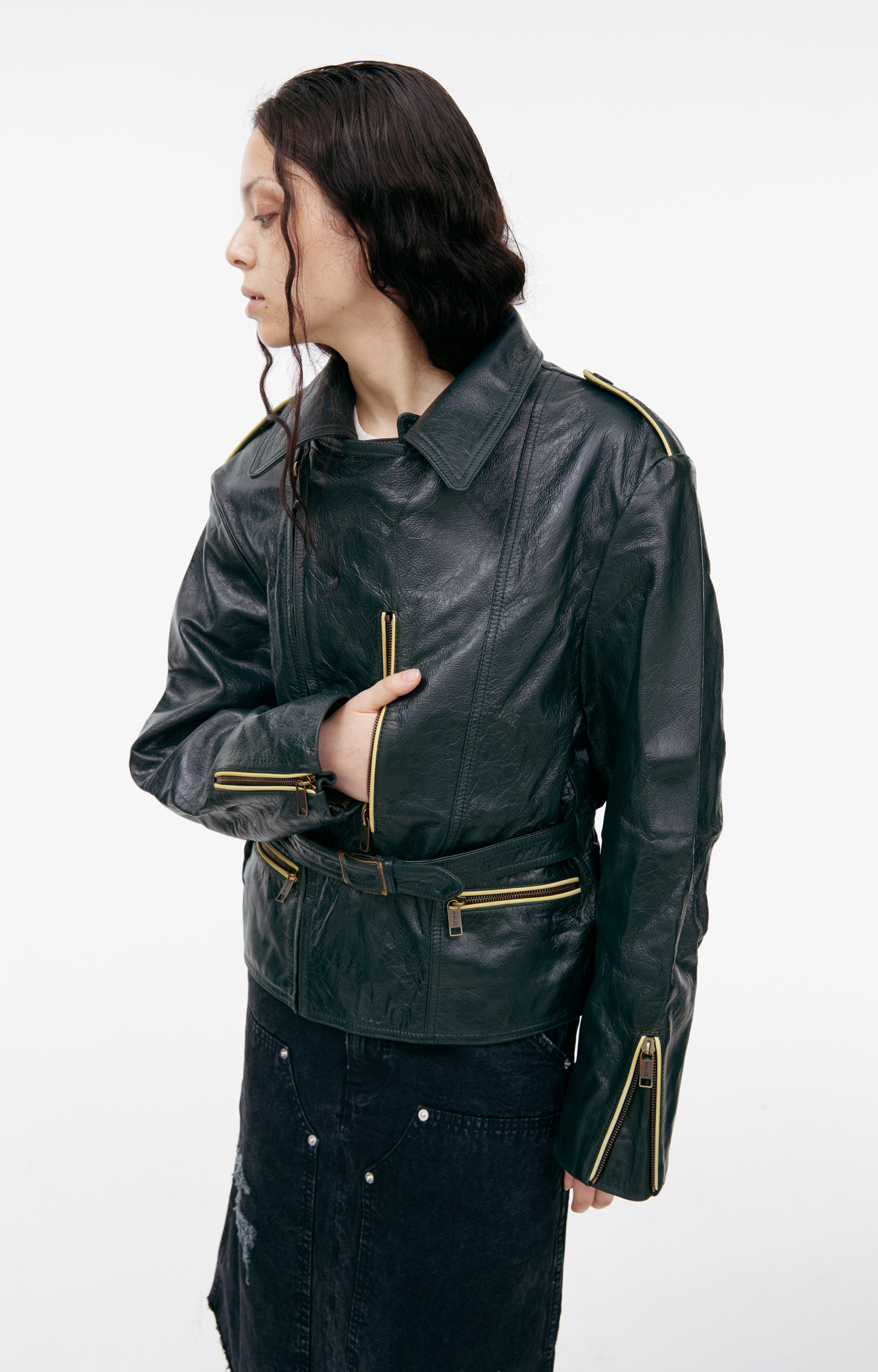 Enfants Riches Déprimés Green leather jacket