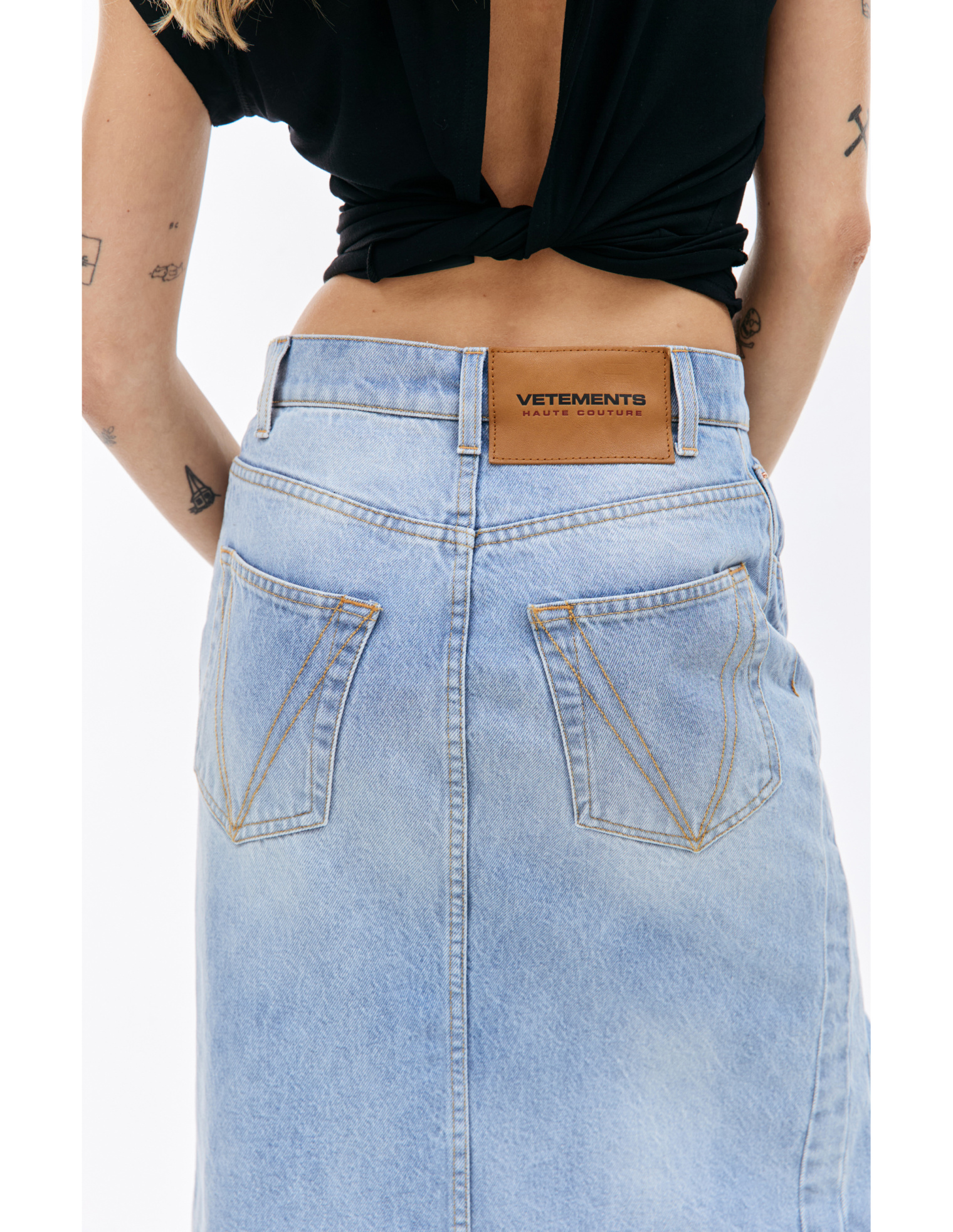 VETEMENTS Flared denim midi skirt
