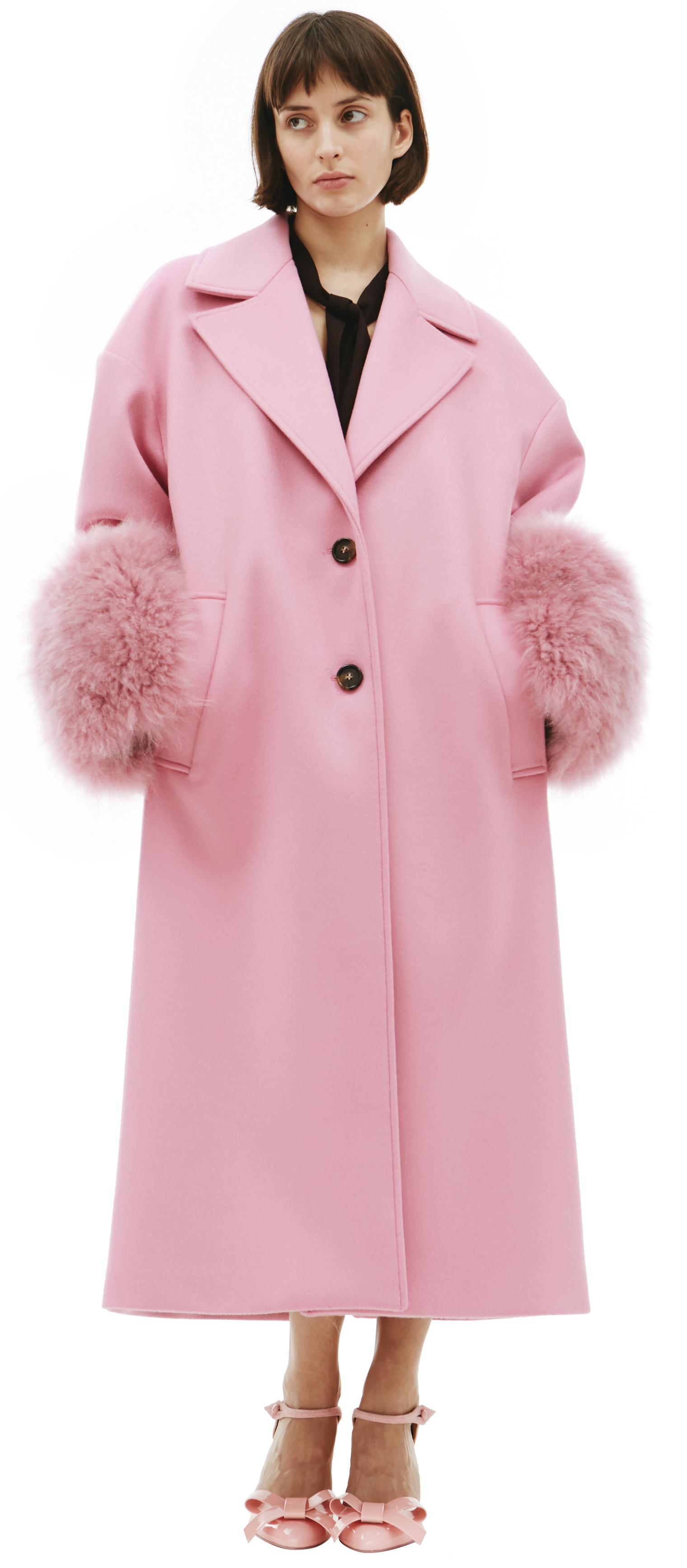 Blumarine Шерстяное пальто с меховой отделкой