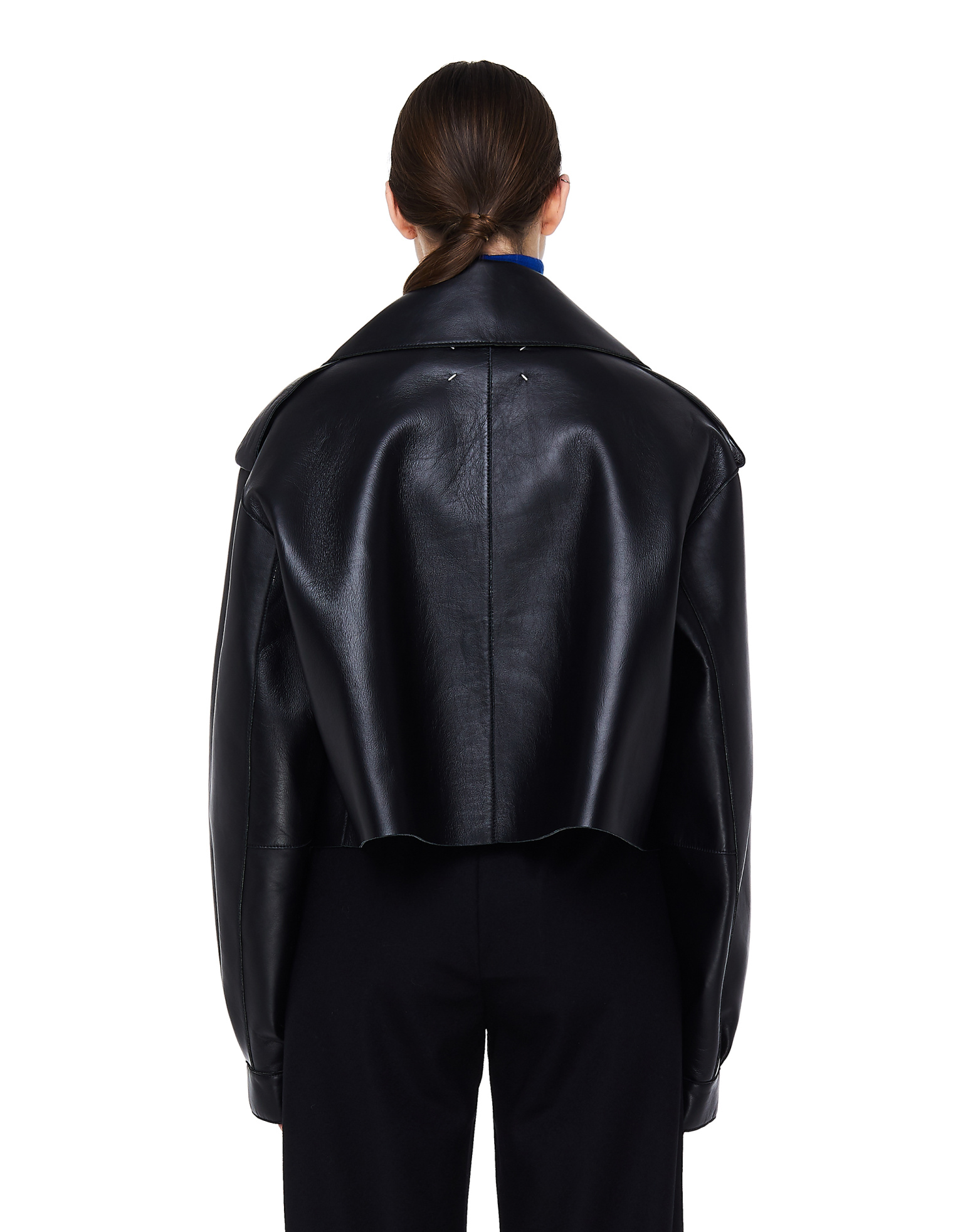 Maison Margiela Black Leather Cropped Biker Jacket