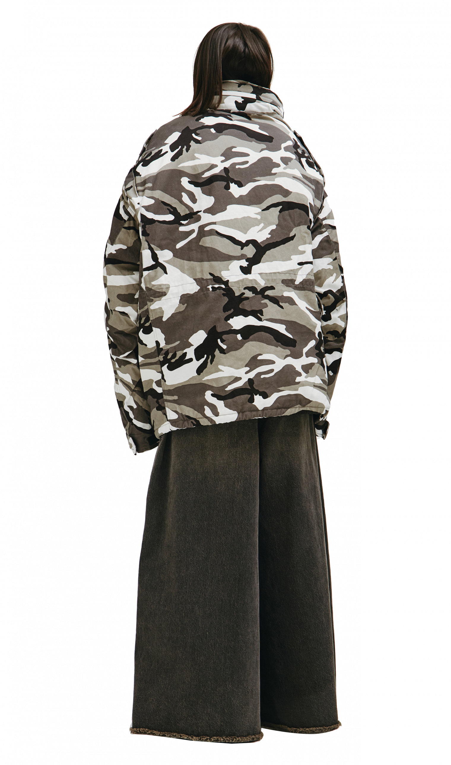 Buy Balenciaga women grey off-shoulder camouflage-print military 