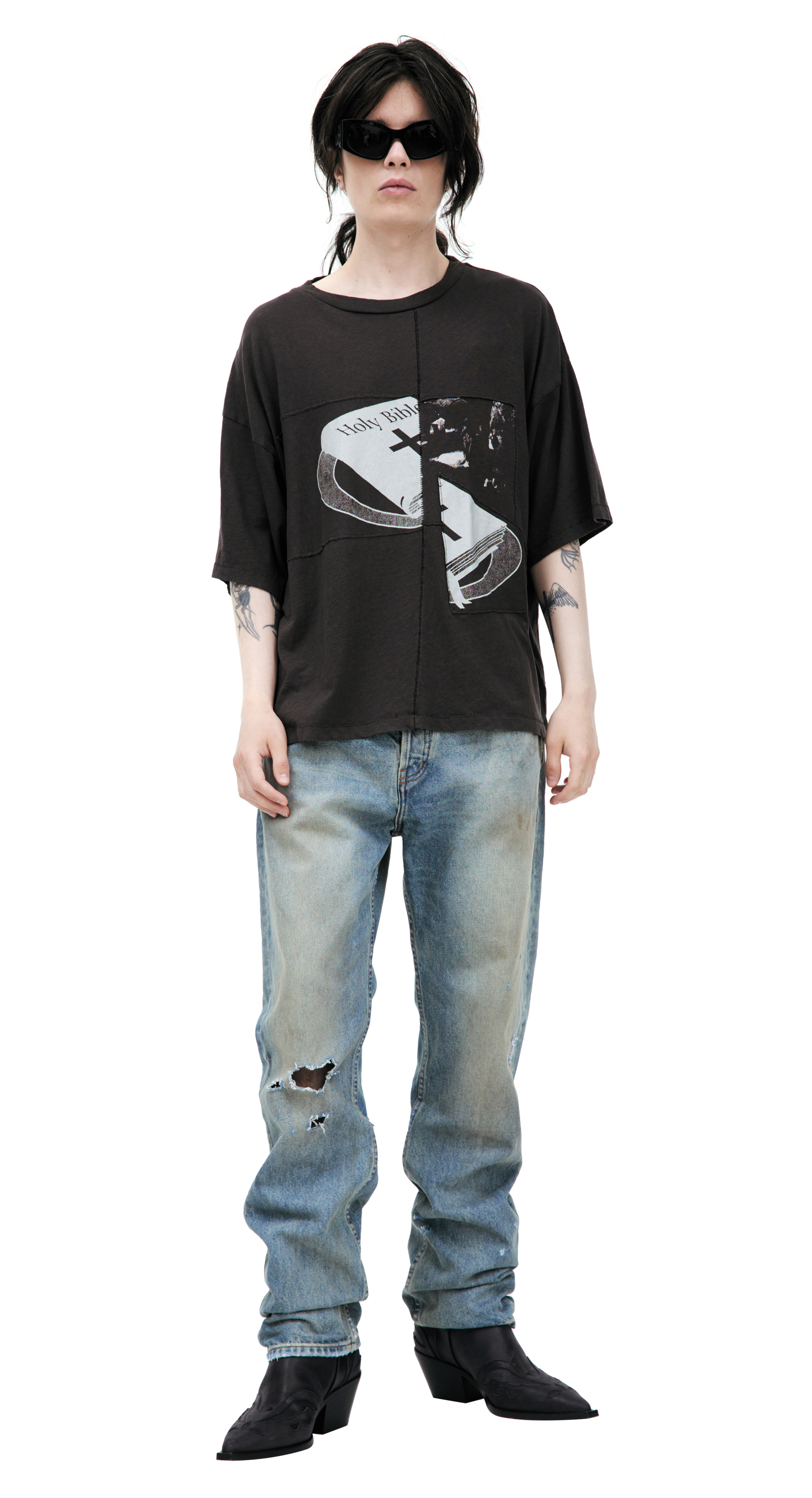 Buy Maison Mihara Yasuhiro men smily face printed distressed