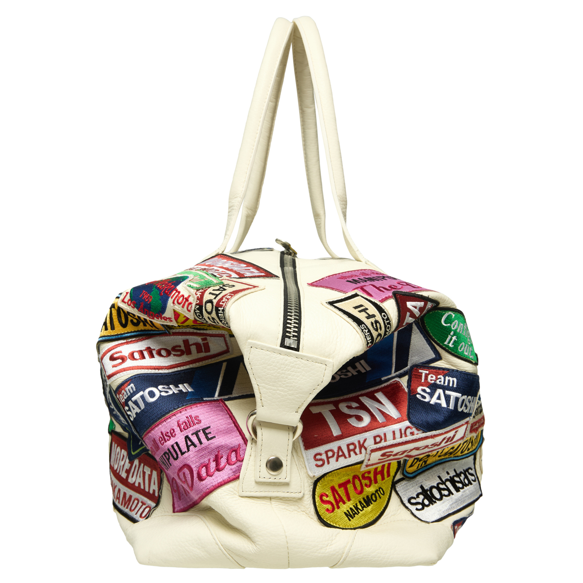 Satoshi Nakamoto Leather bag with patches
