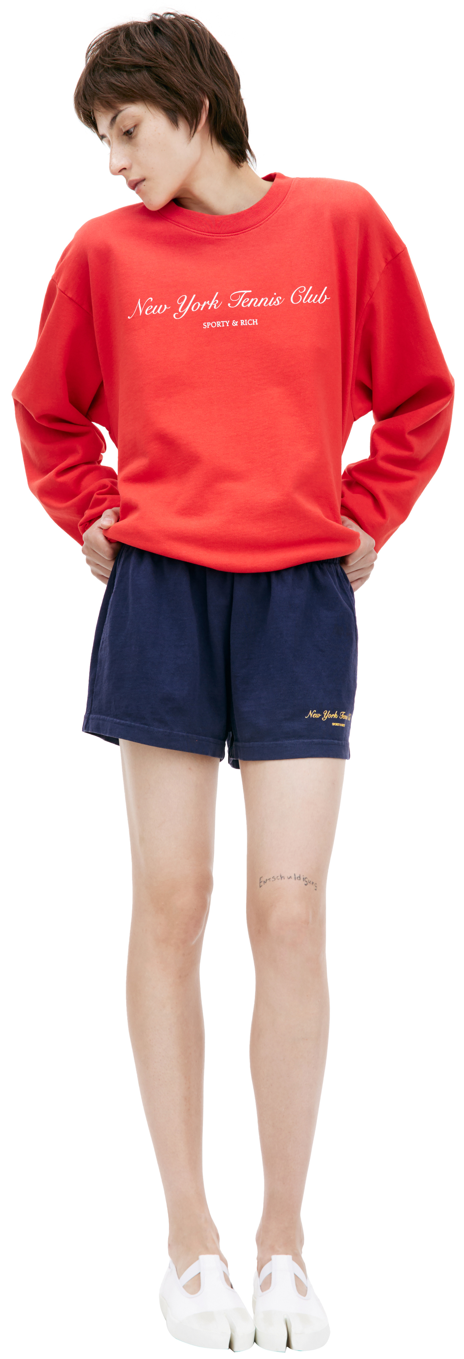 SPORTY & RICH Navy blue logo shorts