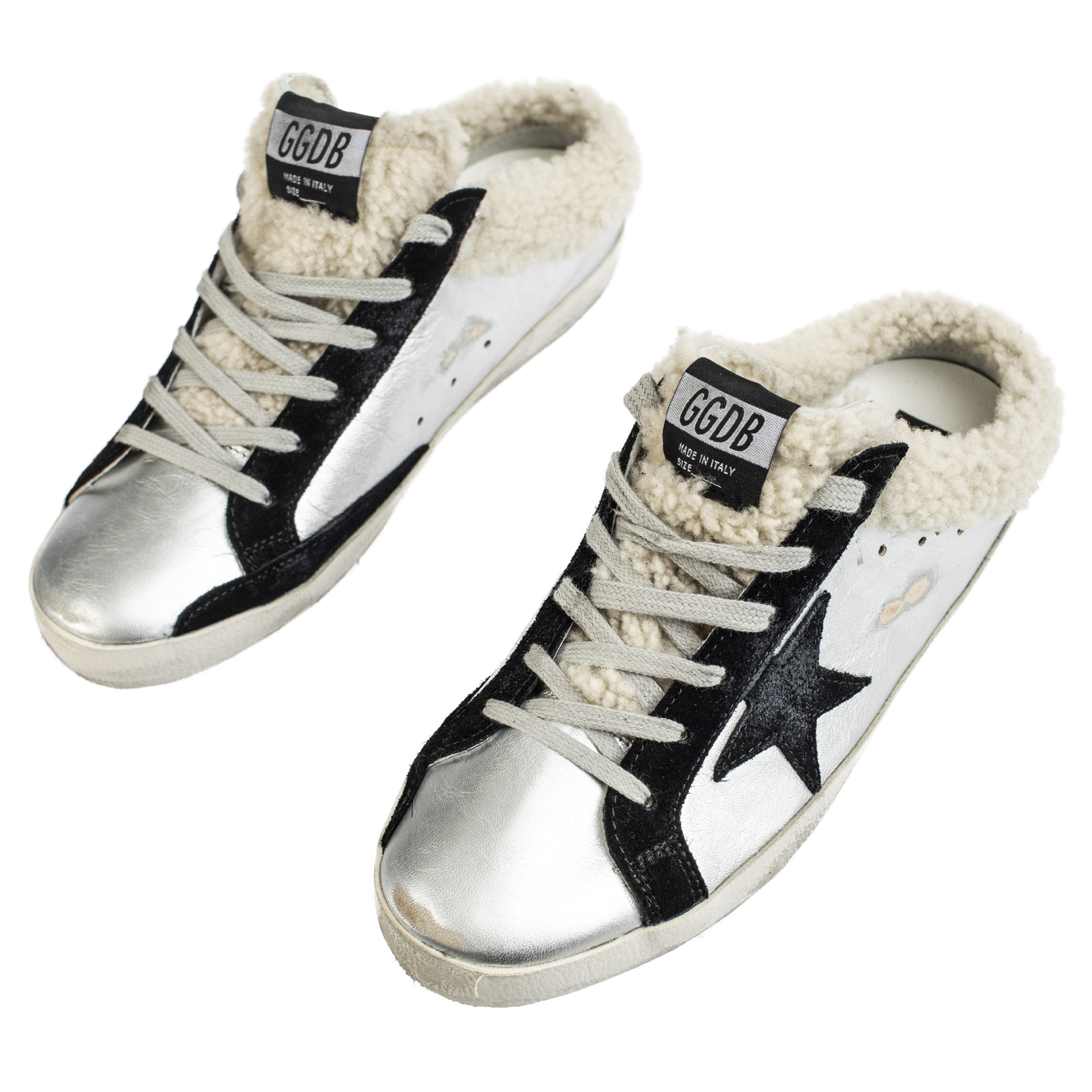 Golden Goose Sabots in silver laminated leather