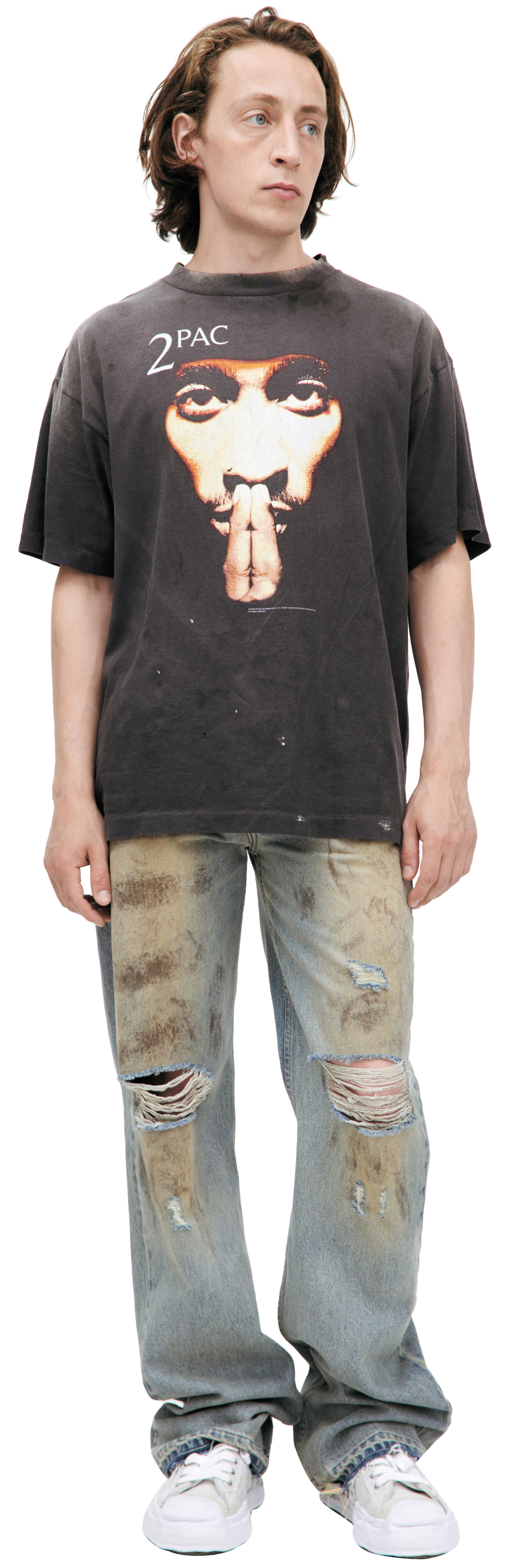 Saint Mxxxxxx Grey T-shirt with \'2PAC\' print