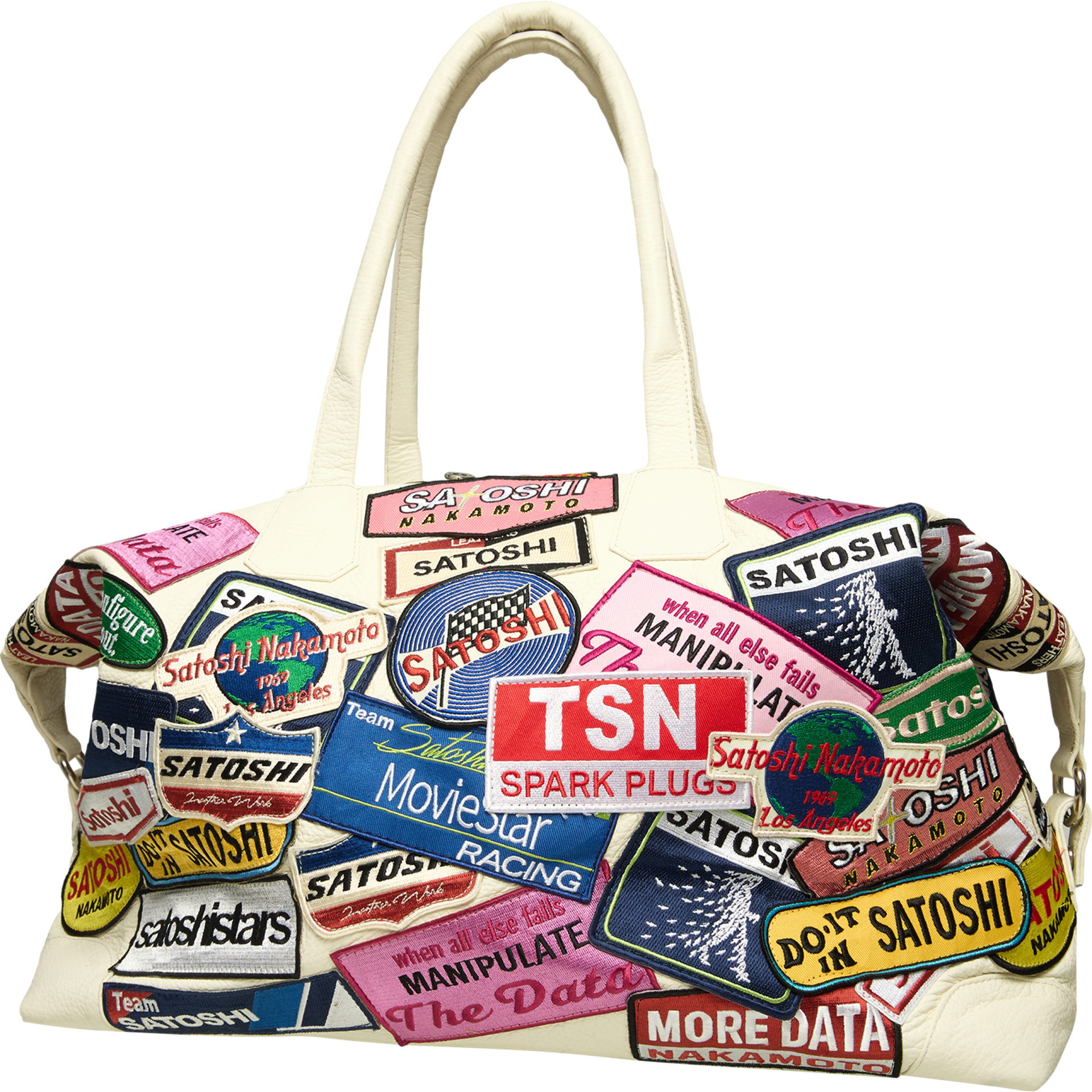 Satoshi Nakamoto Leather bag with patches