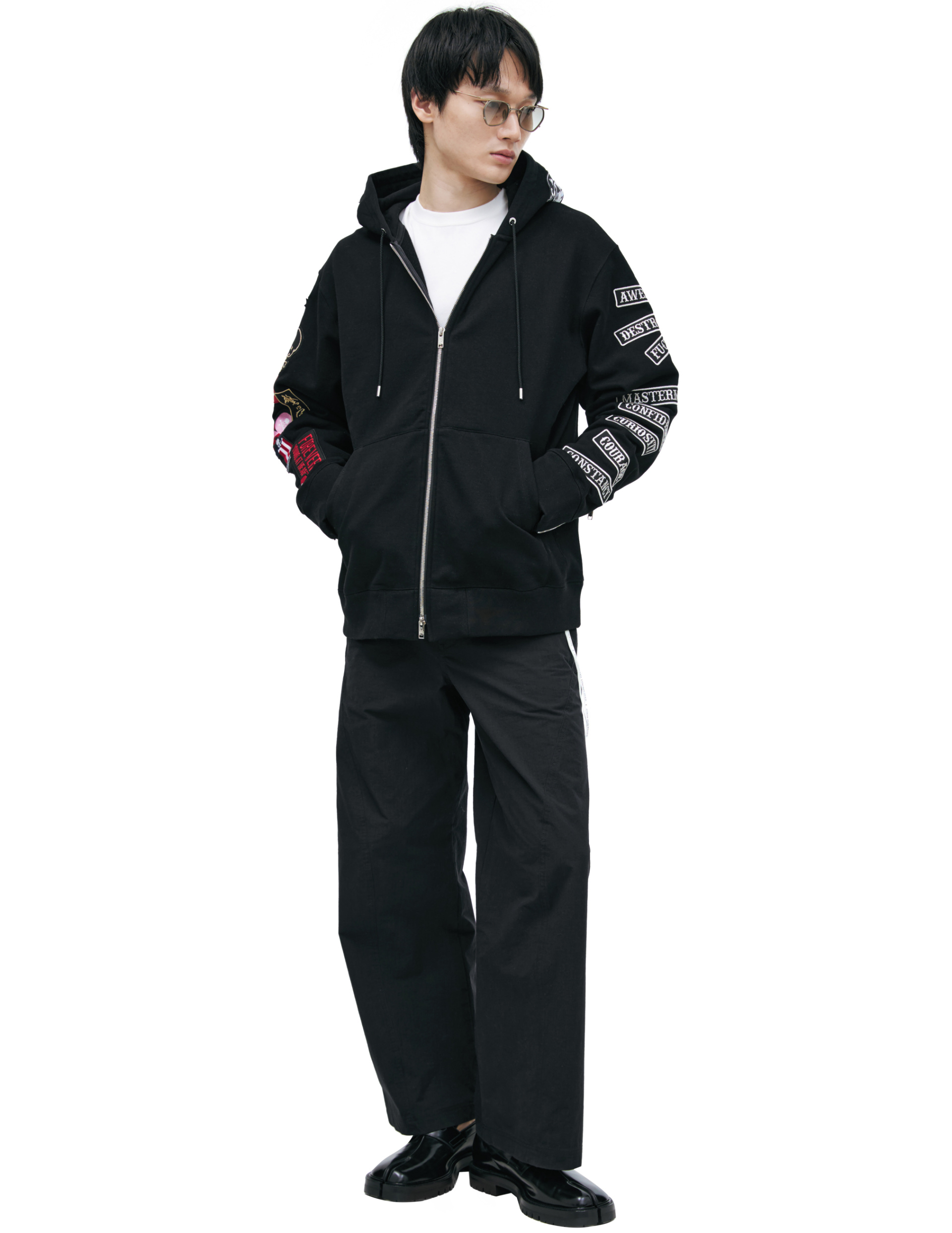 Mastermind WORLD Худи-MJ26EE1-SW025-014 zip.нашивки на капюшоне и рукавах.черная
