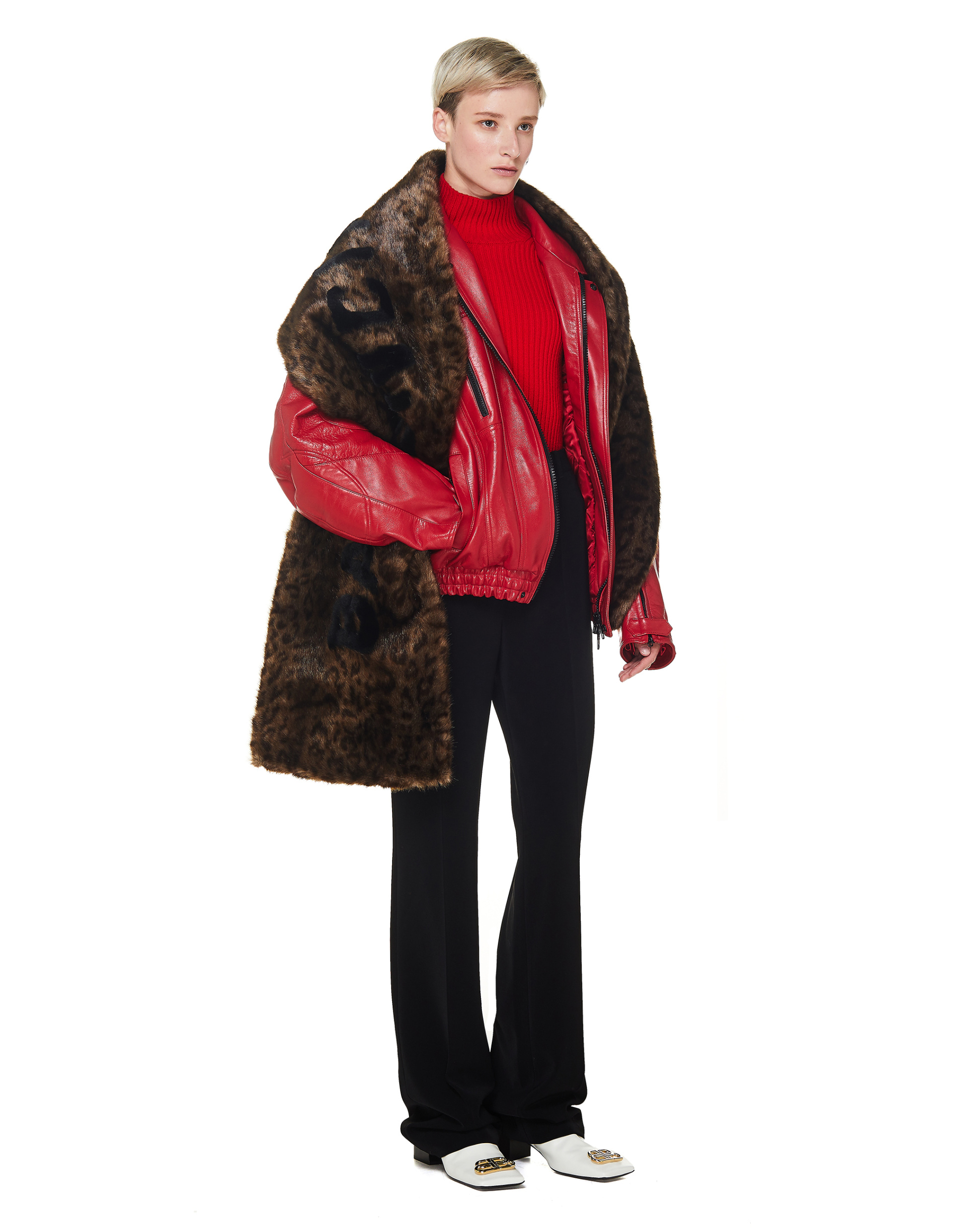Balenciaga Leopard Faux Fur Logo Scarf