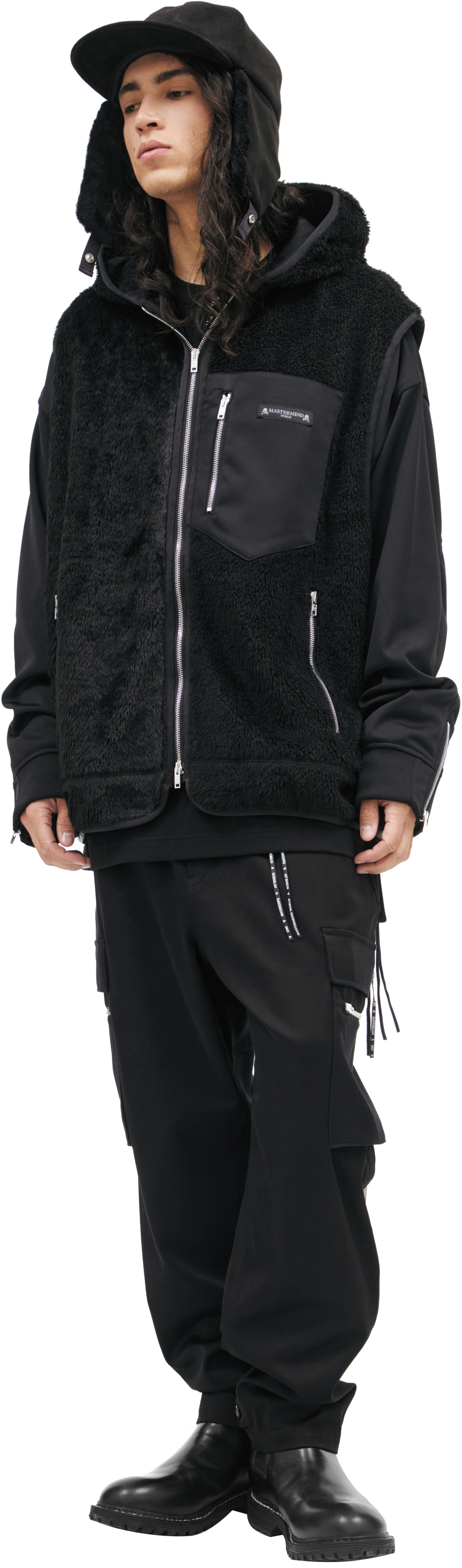 Mastermind WORLD Plush vest with hood