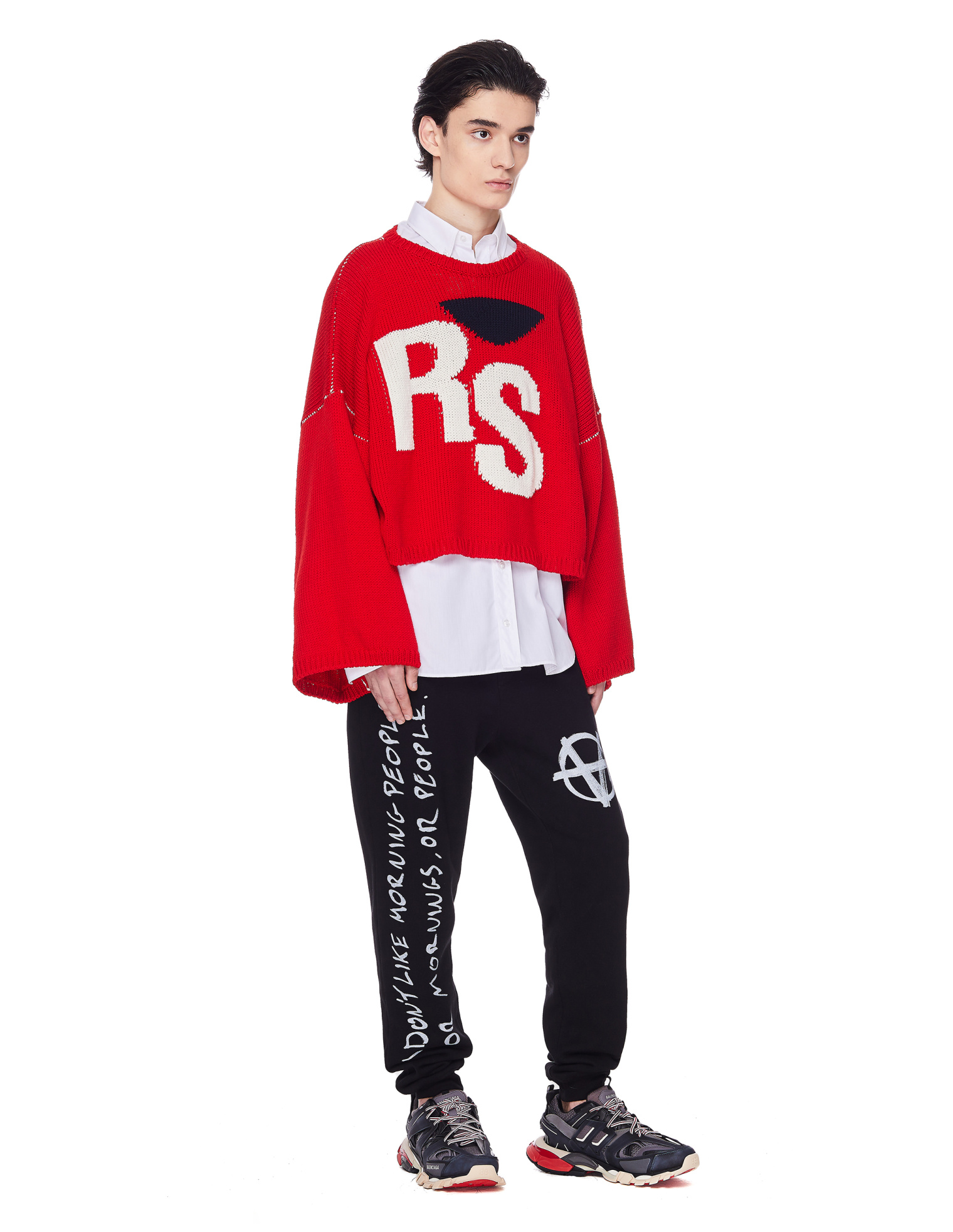 Raf Simons Red Cropped Oversized RS Sweater