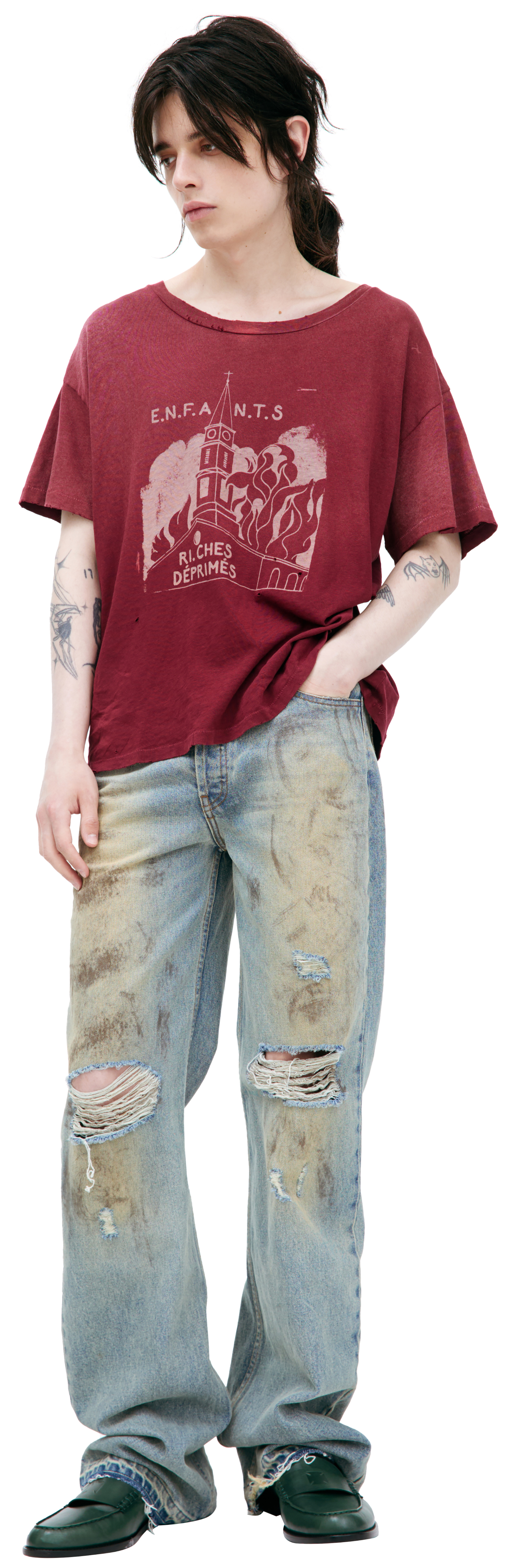 Enfants Riches Déprimés Burgundy T-shirt with print