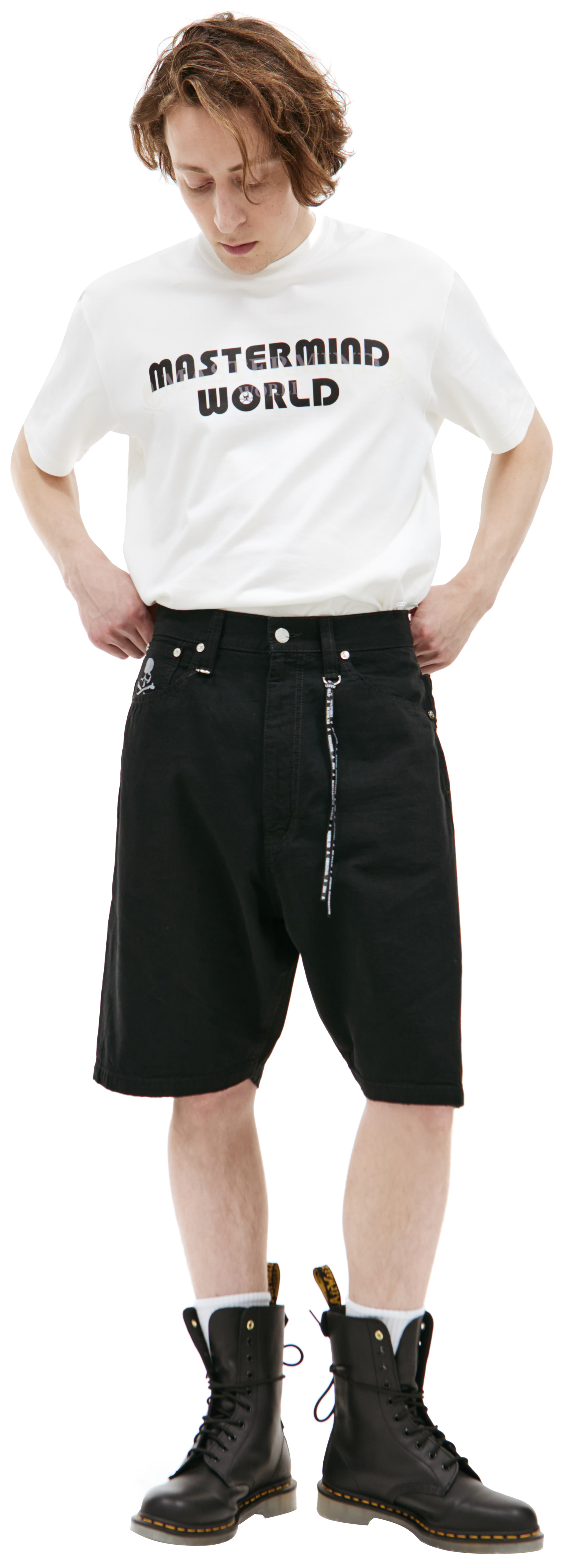 Mastermind WORLD Embroidered logo denim shorts