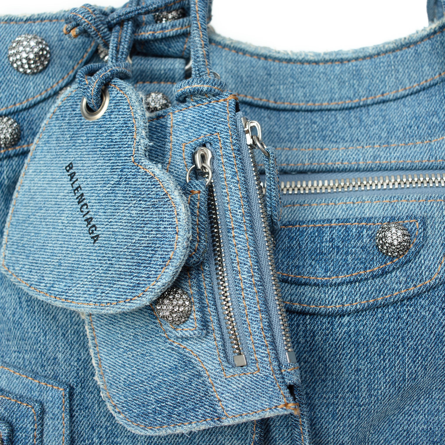 Balenciaga Neo Cagole denim bag with rhinestones