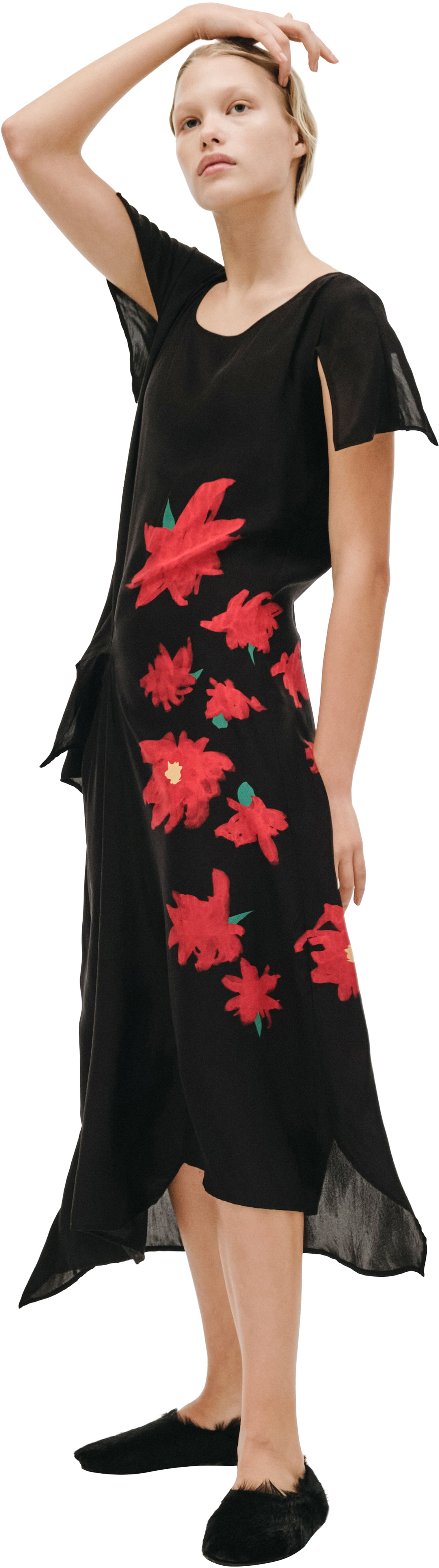 Yohji Yamamoto Flower Printed Silk Dress