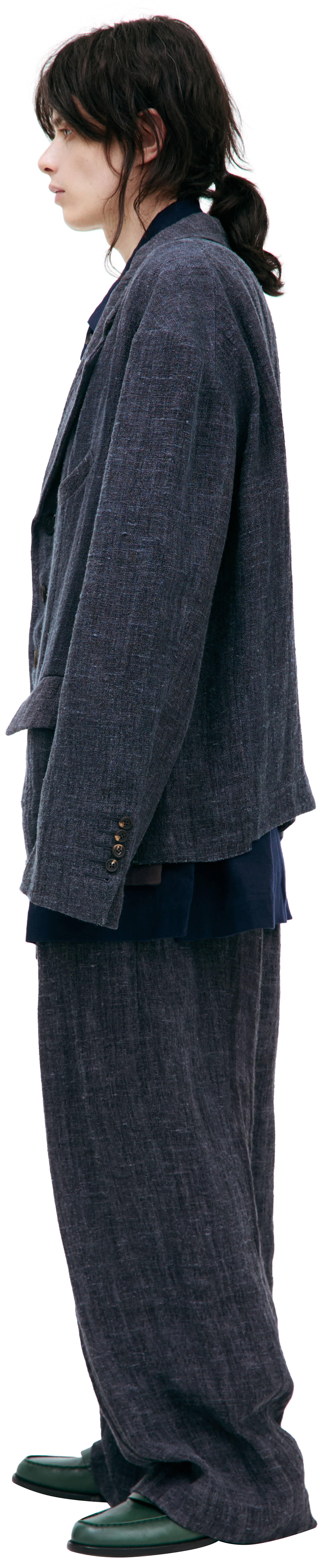 Ziggy Chen Пиджак-0M2520901 1-борт, 3 пуг, лен, голубо-серый