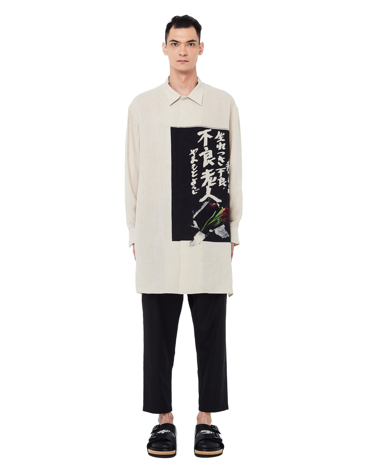 Yohji Yamamoto Бежевая рубашка из льна с принтом