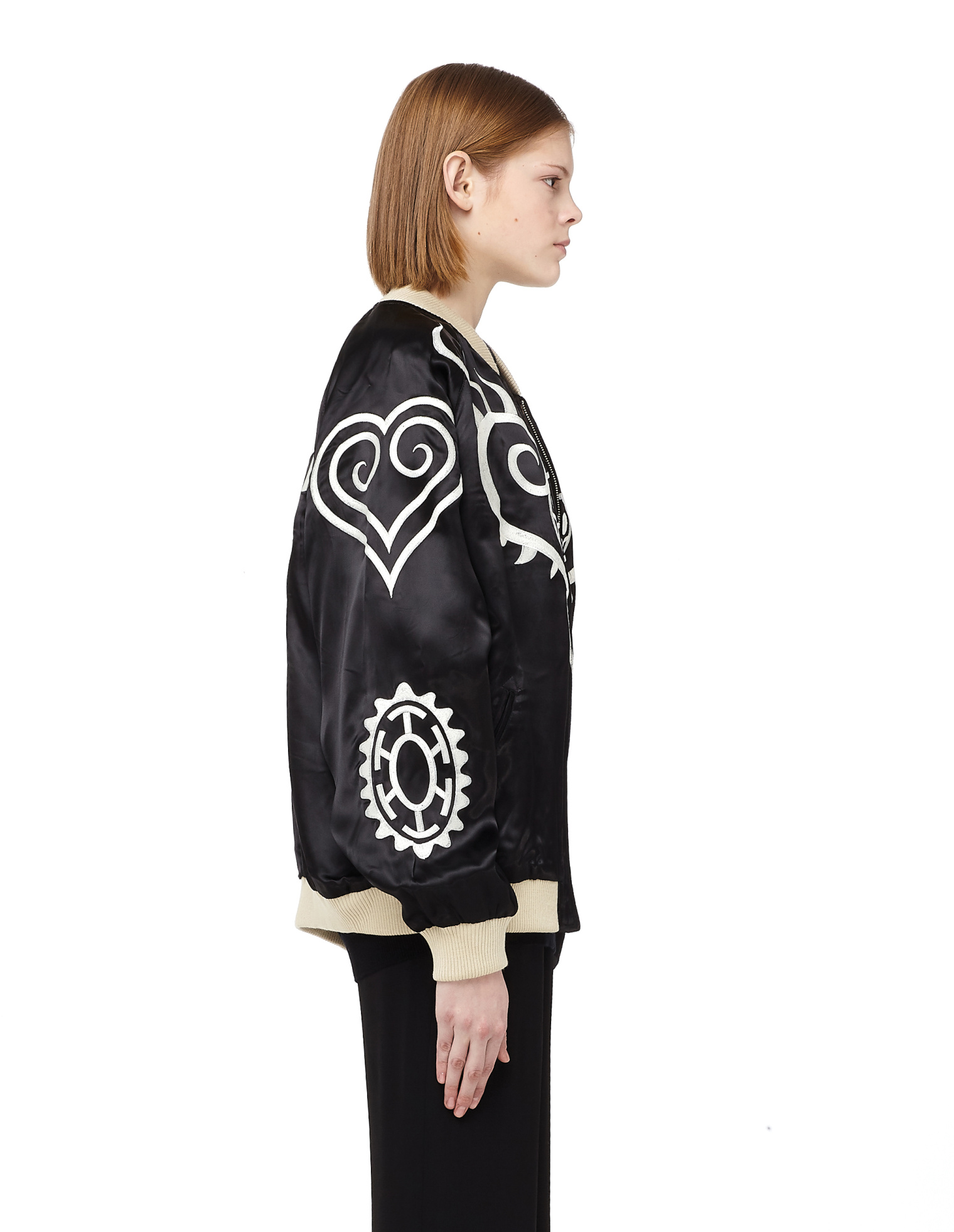 Blackyoto Satin Bomber Jacket with Embroidery