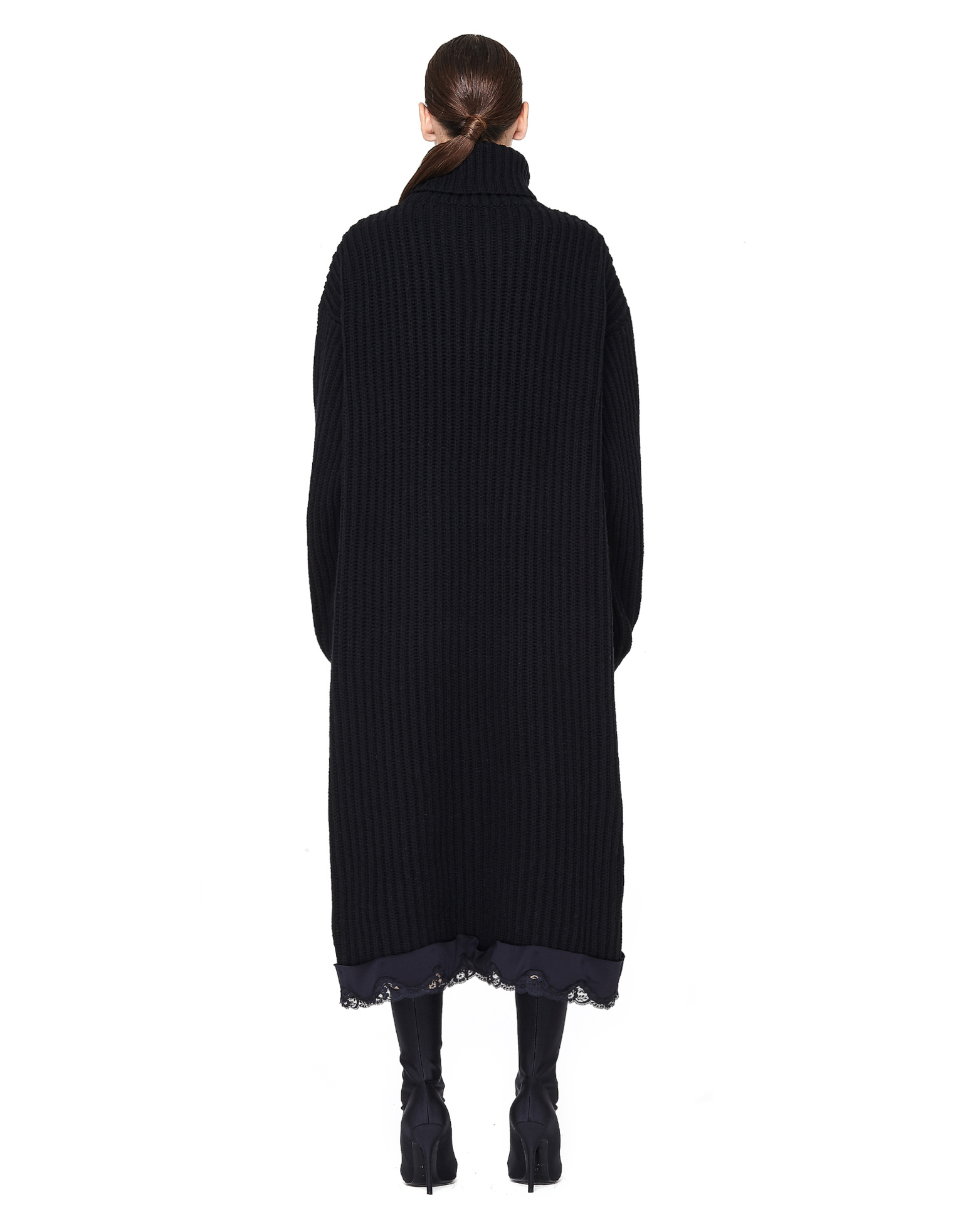 Balenciaga Lace Trimmed Ribbed Turtleneck Dress