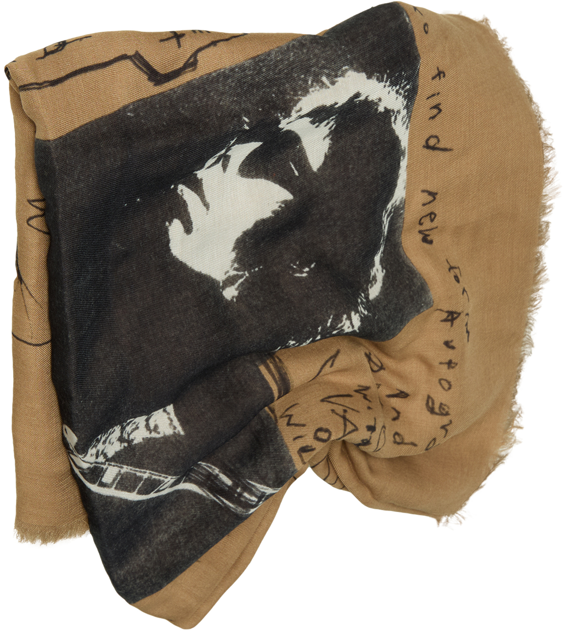 Ann Demeulemeester Scarf with fringe and an abstract print