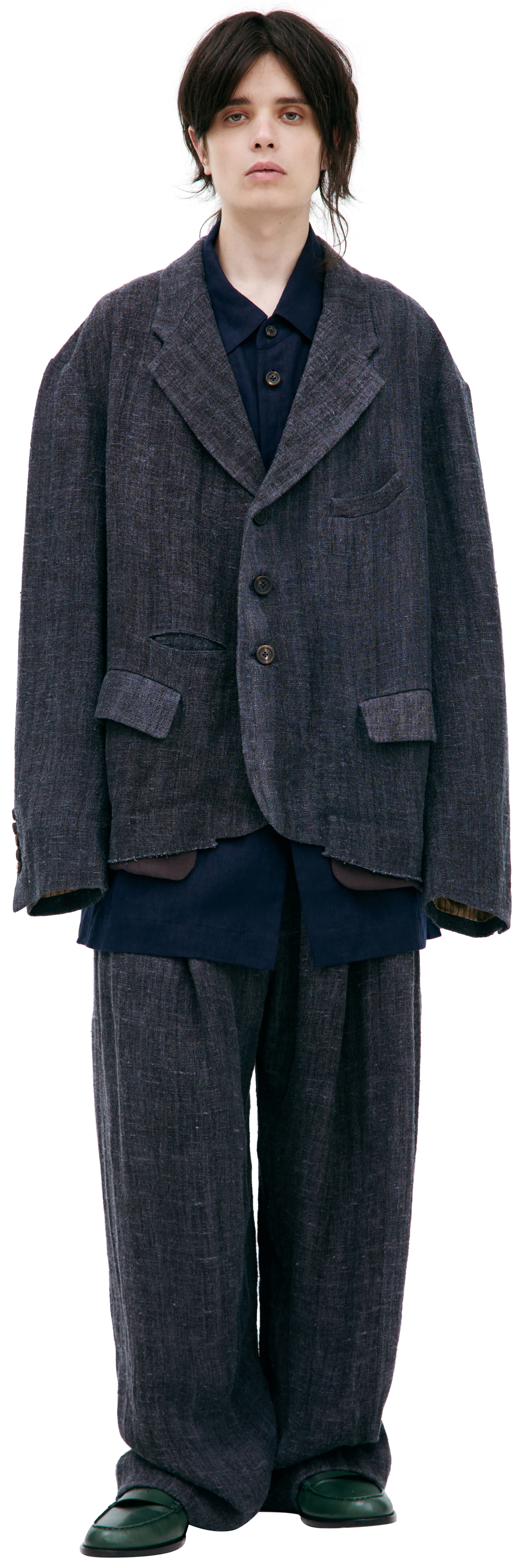 Ziggy Chen Пиджак-0M2520901 1-борт, 3 пуг, лен, голубо-серый