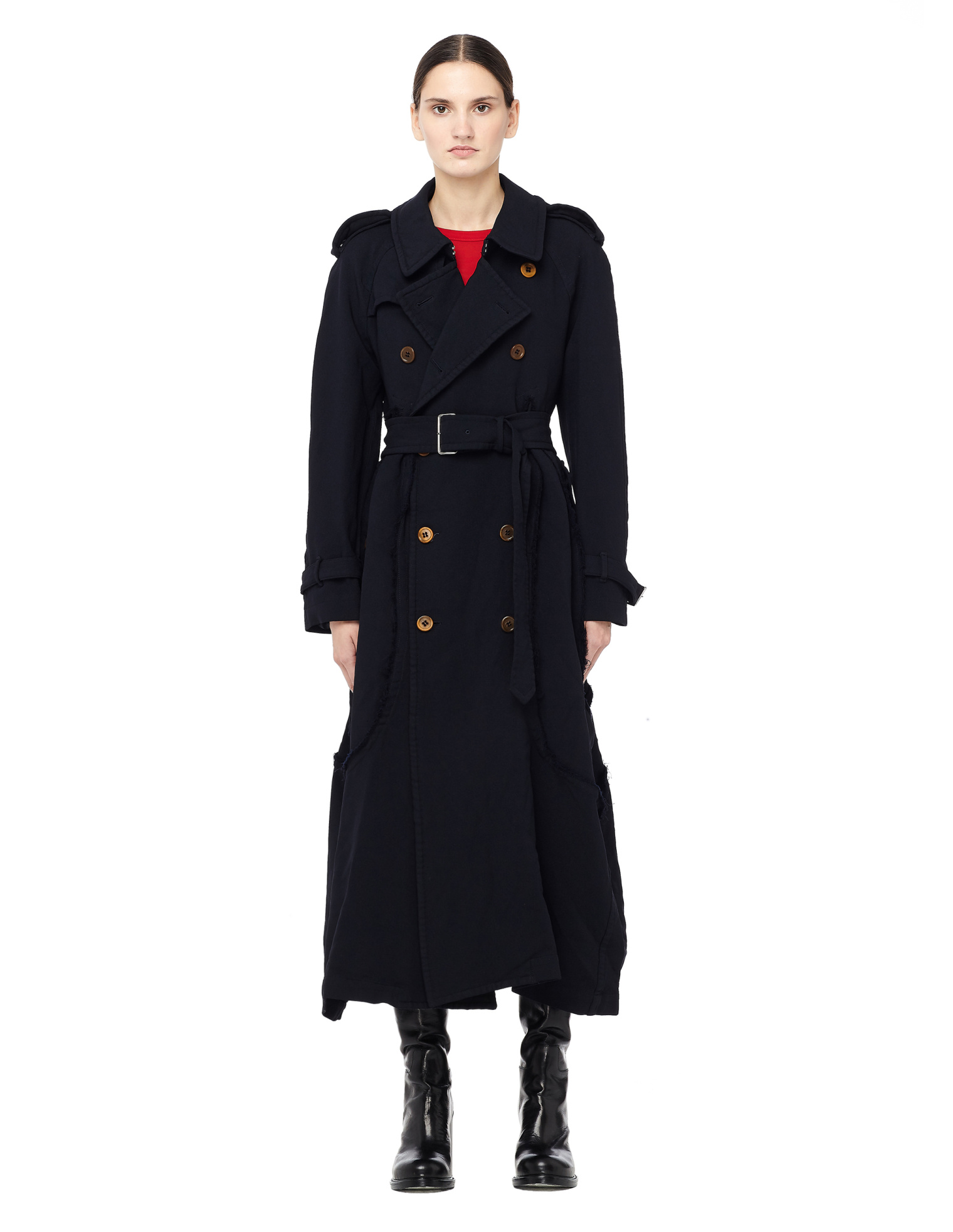 Comme des Garcons Двубортный тренч в пол с эполетами