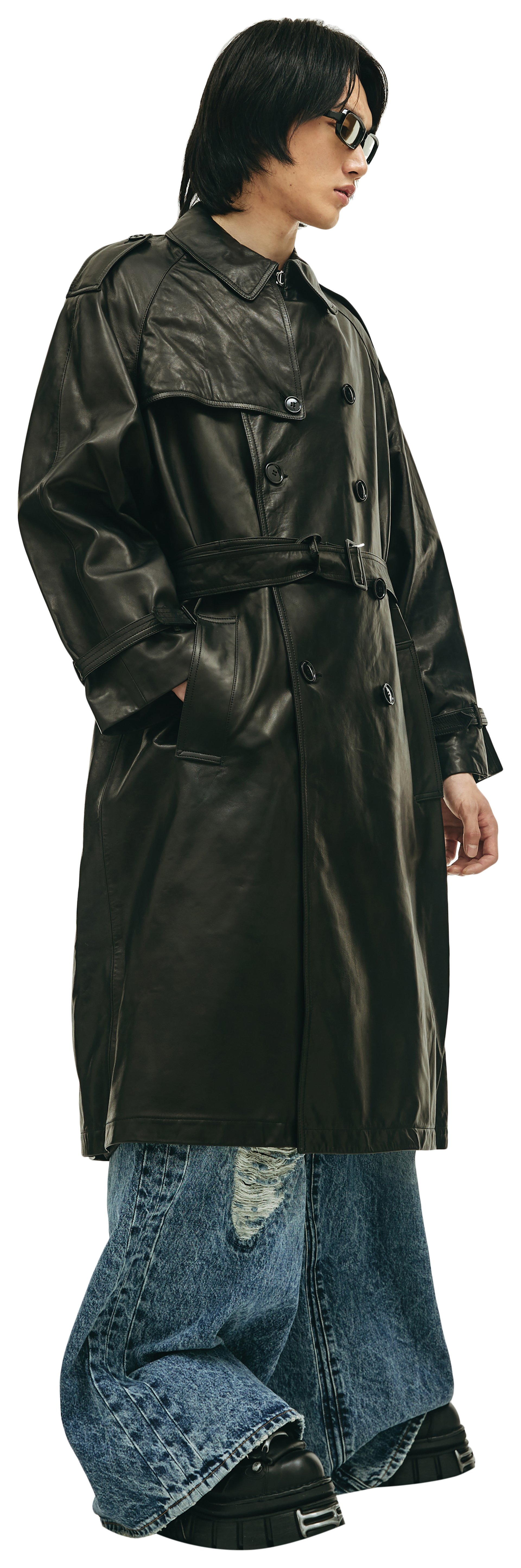 VETEMENTS Black leather trench coat