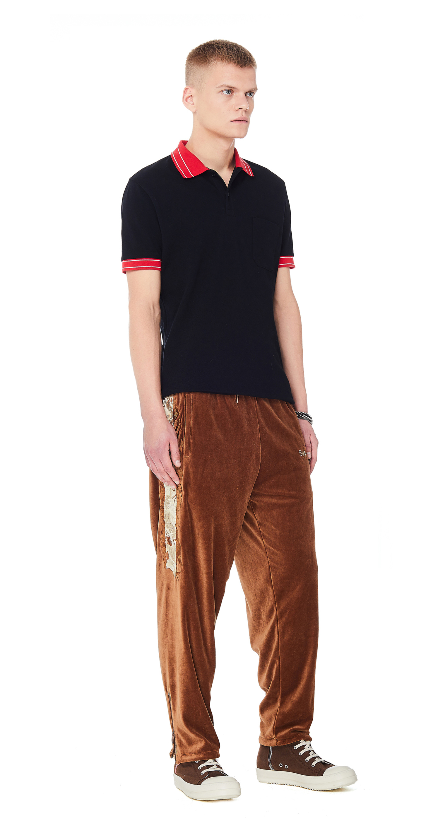 John Elliott Cotton Black & Red Nolan Polo
