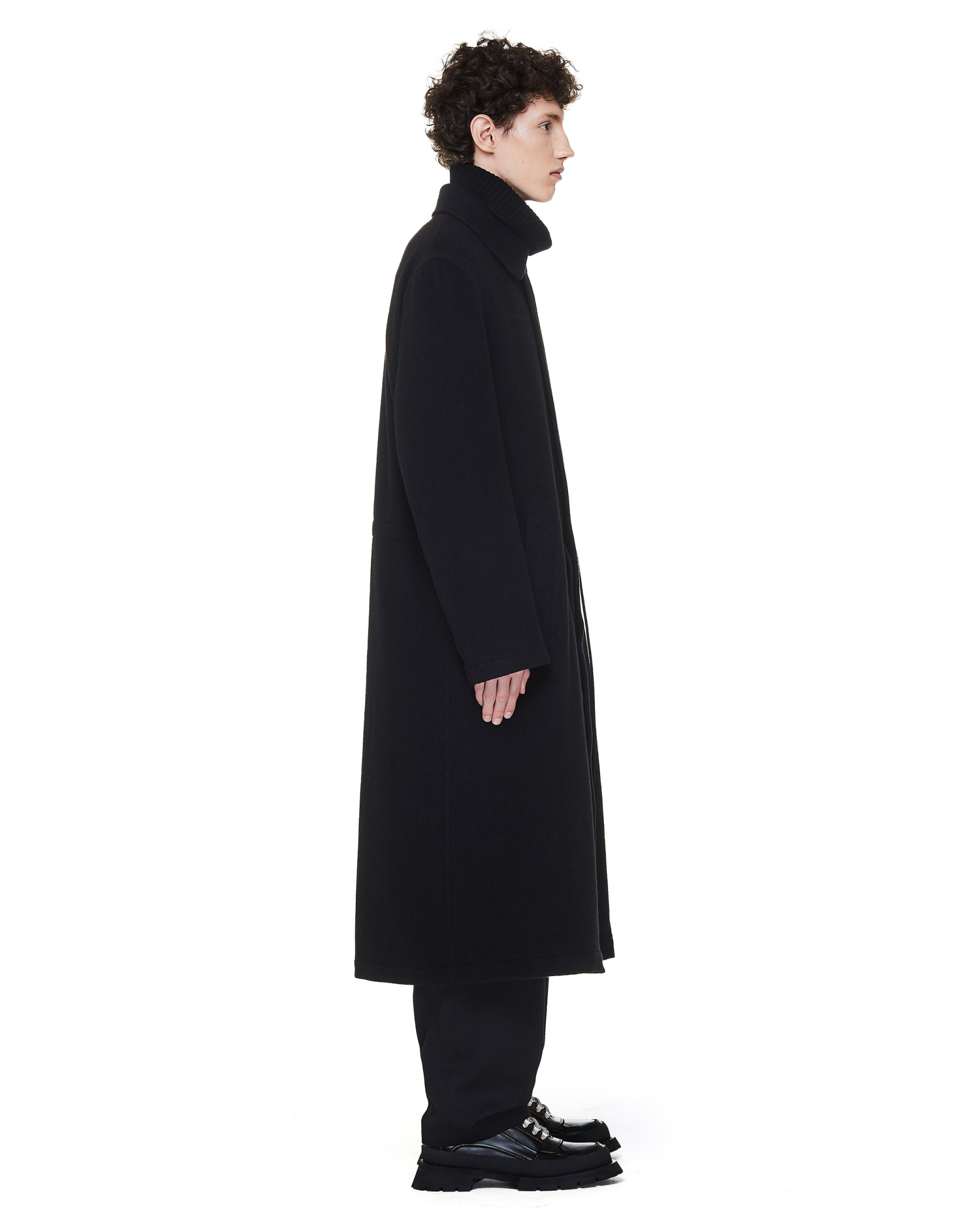 Yohji Yamamoto Длинное пальто с кулиской в поясе