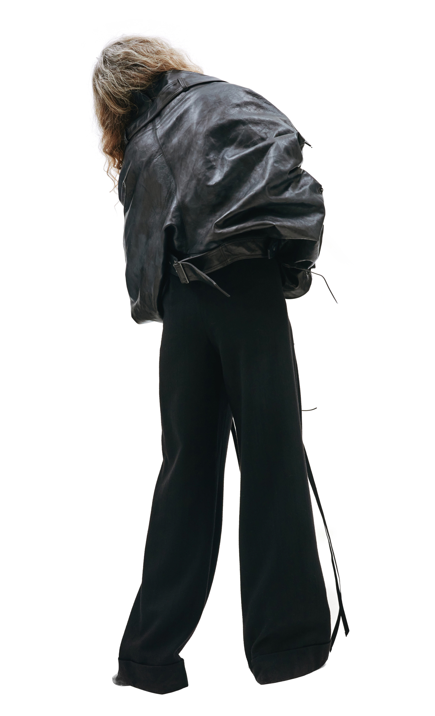 Yohji Yamamoto Cropped leather jacket in black