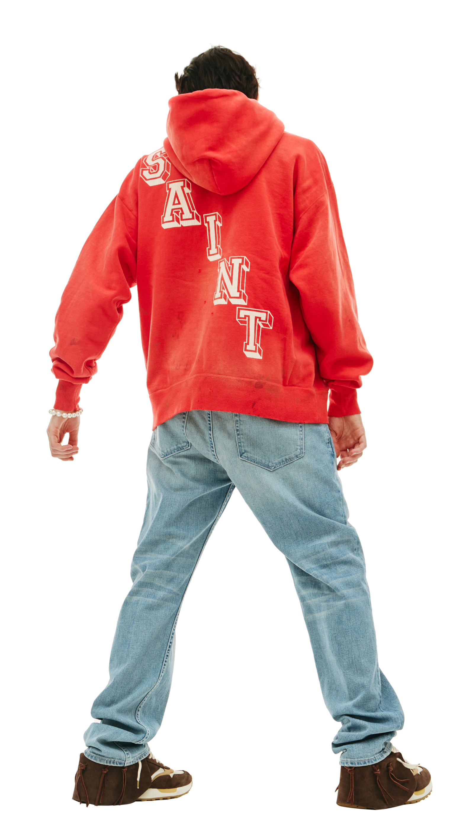 Buy Saint Michael men red faded printed hoodie for $798 online on