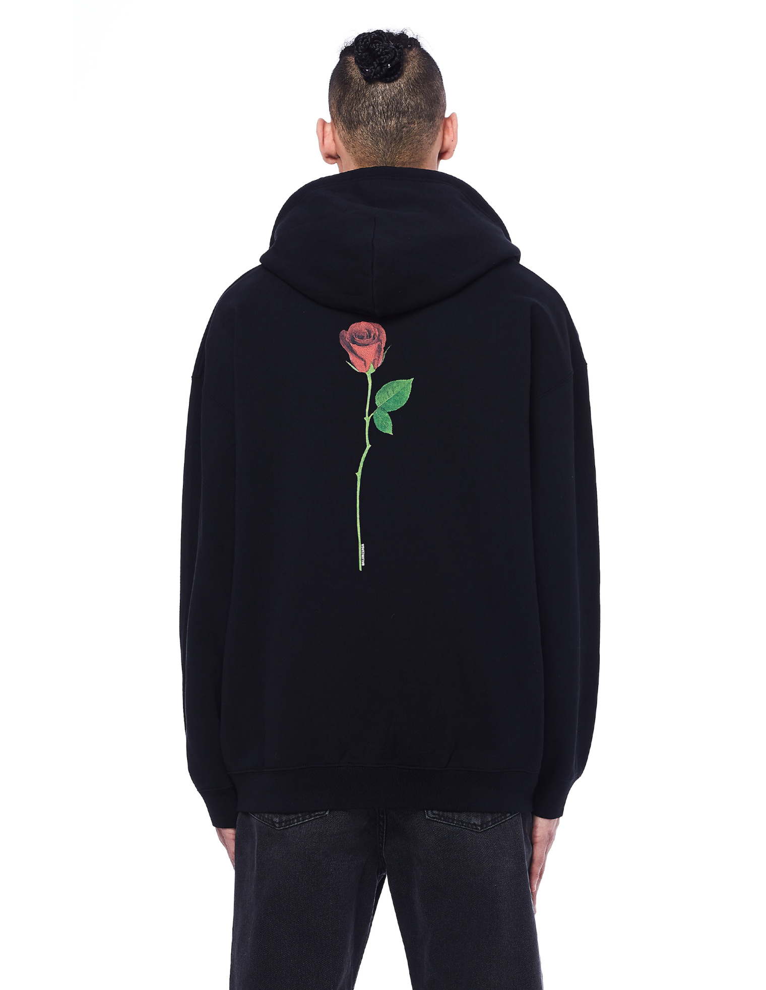 Balenciaga Black Rose Printed Zip-Up Hoodie