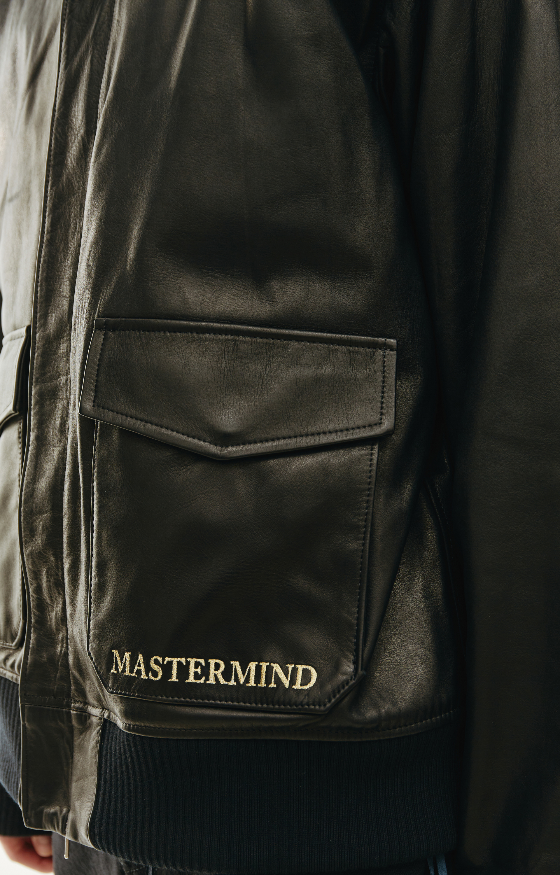 Mastermind WORLD Logo leather jacket