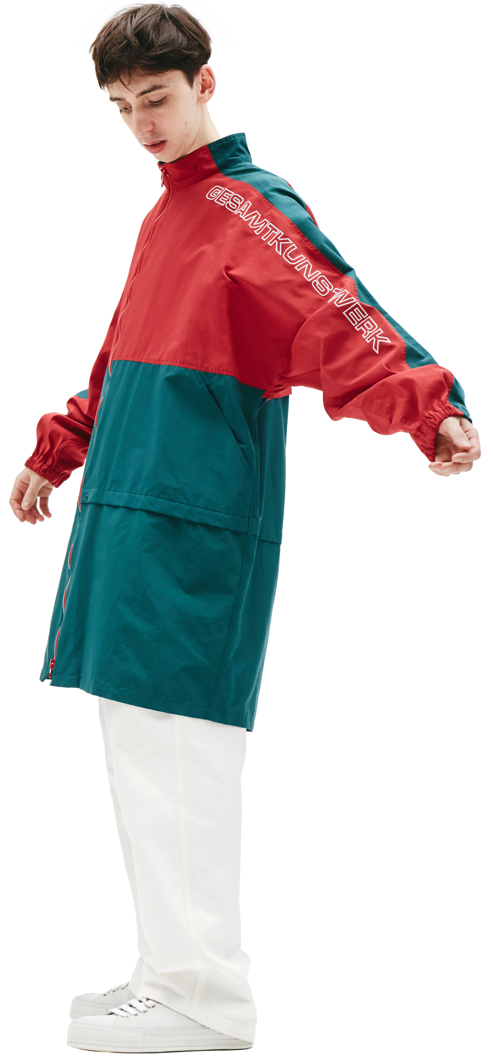 John Undercover Green & Red Embroidered Cotton Mix Coat