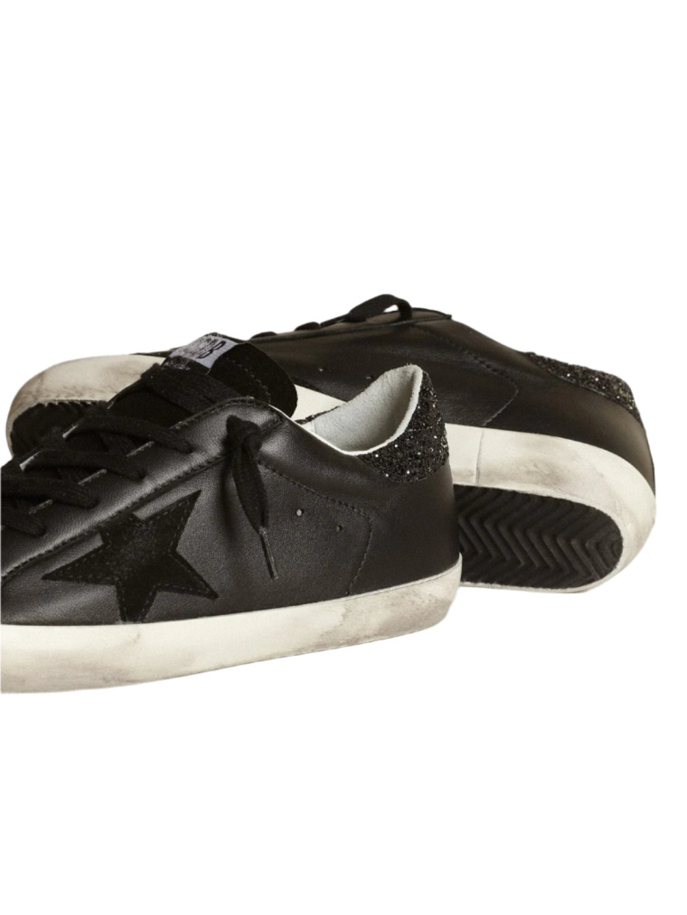 Golden Goose Women\'s Super-Star Nappa Leather Sneakers w/Glitter Star