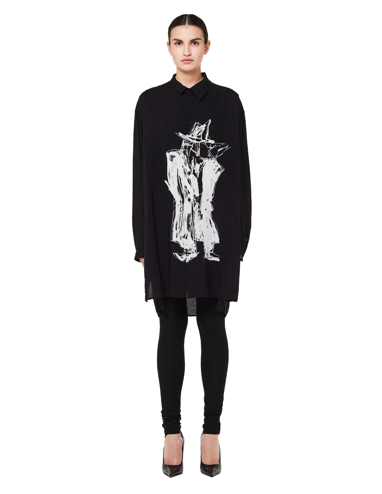 Yohji Yamamoto Удлиненная рубашка с принтом