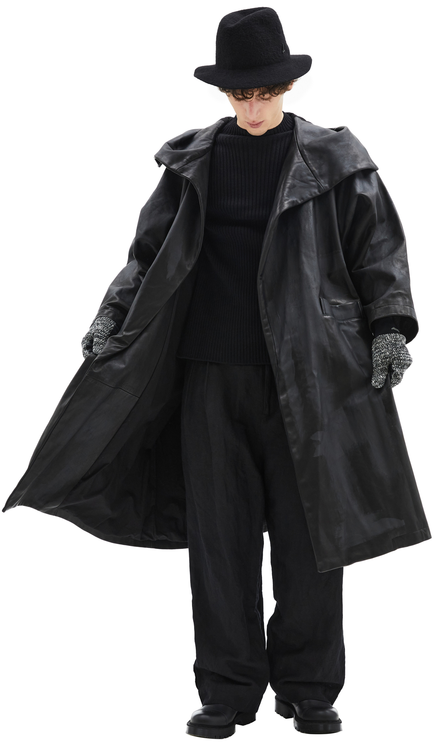 Yohji Yamamoto Кожаный плащ с капюшоном